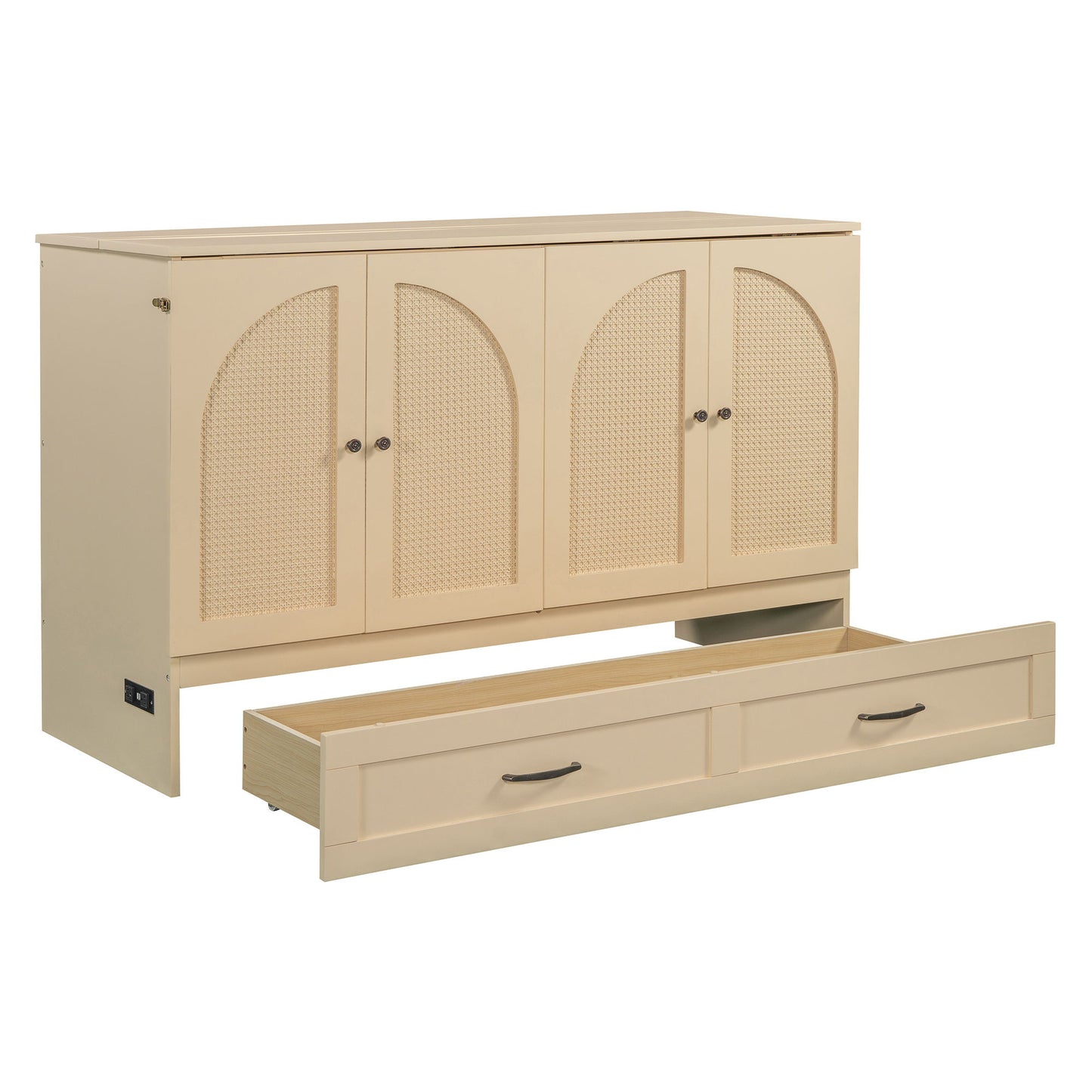 Queen Size Murphy Bed With Large Drawers, Gold