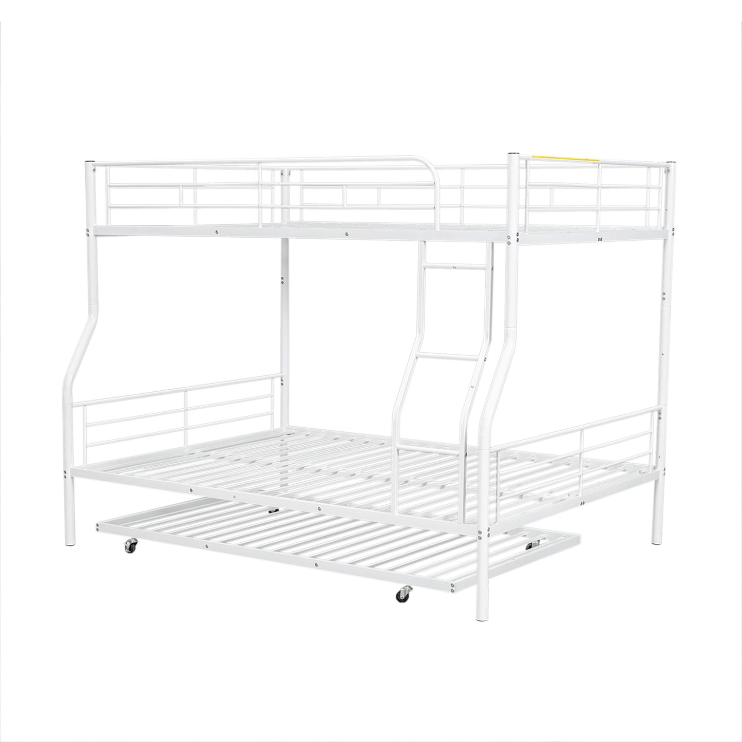 Full Long Over Queen Metal Bunk Bed With Trundle - White