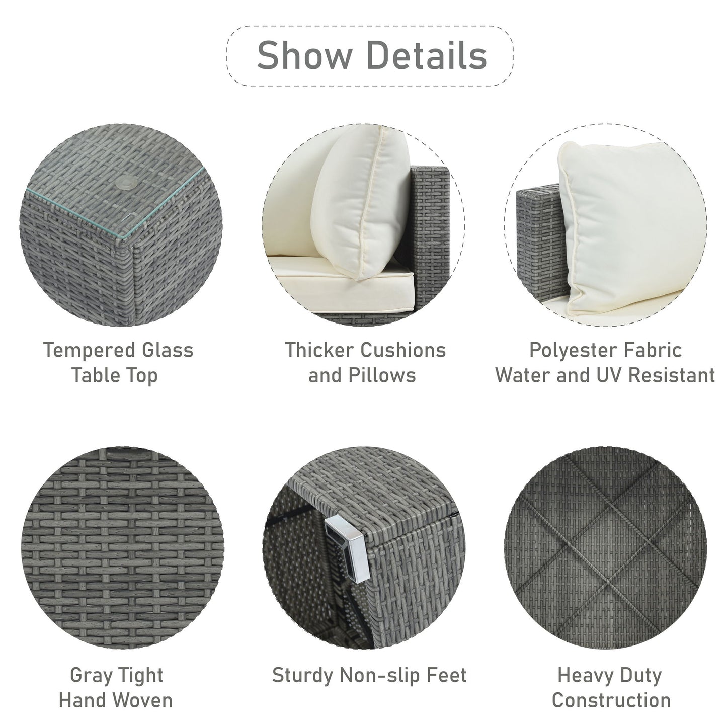 8 Pieces Outdoor Patio Furniture Sets, Garden Conversation Wicker Sofa Set, Single Sofa Combinable - Beiges / Gray