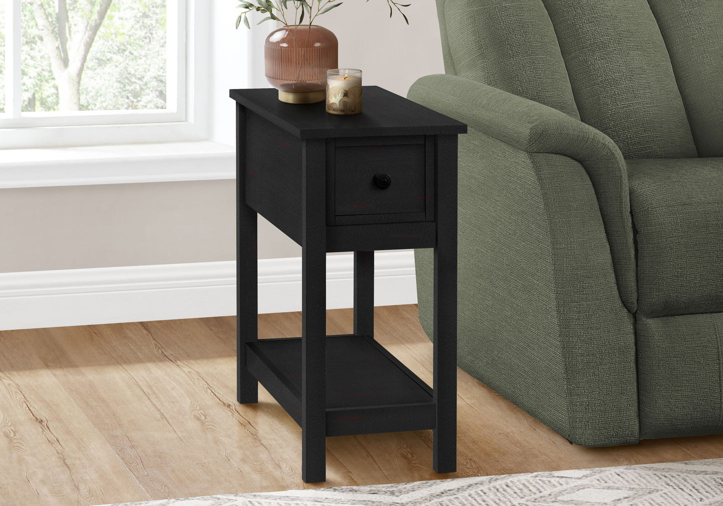 Accent End Table, 2 Tier, Storage Drawer, Versatile Use - Black
