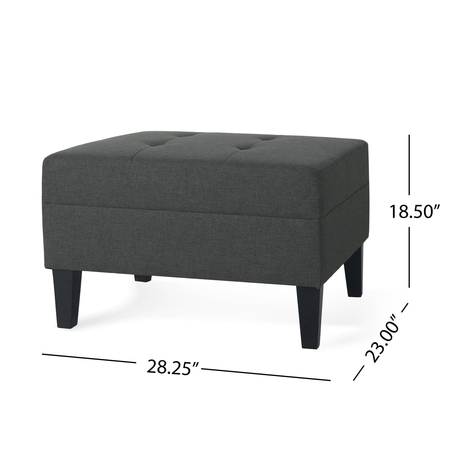 Classic Fabric Ottoman With Birch Wood Legs And High Quality Foam Padding - Dark Gray