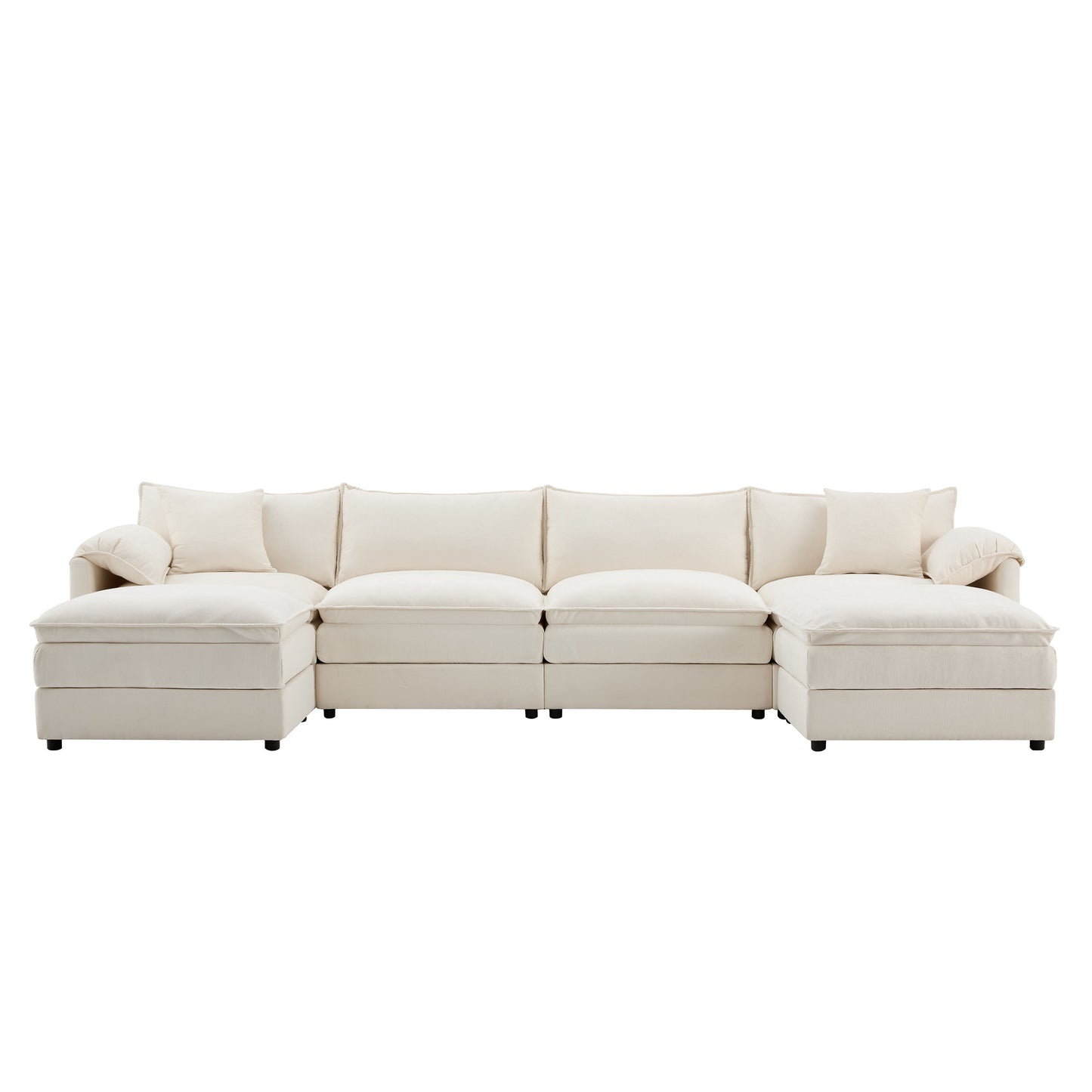Modular Sectional With Deep And Wide Seat, U Shaped Cloud Couch Set With Double Cushions 6 Seat Sofa With Movable Ottomans Oversized - Cream