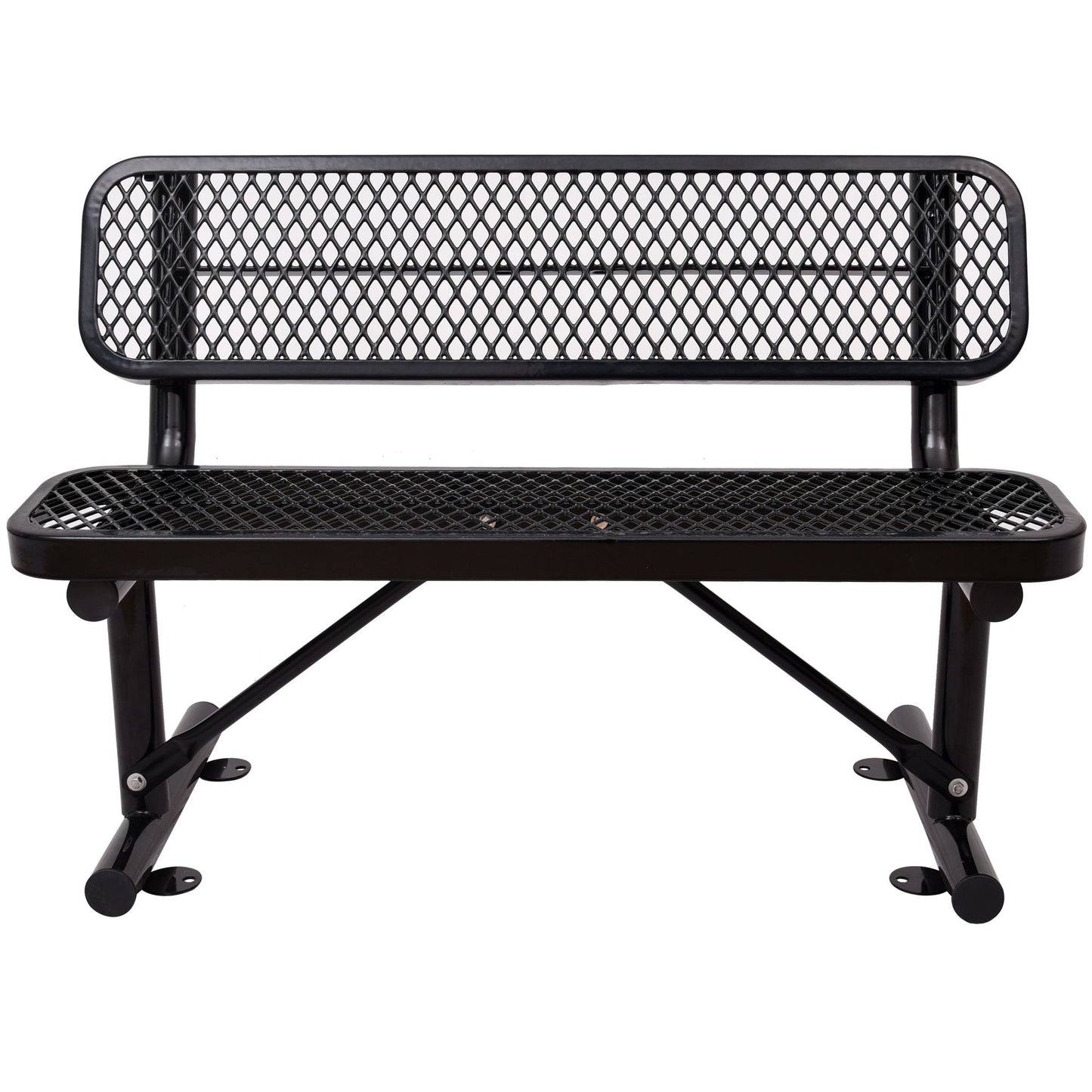 4' Outdoor Steel Bench With Backrest - Black