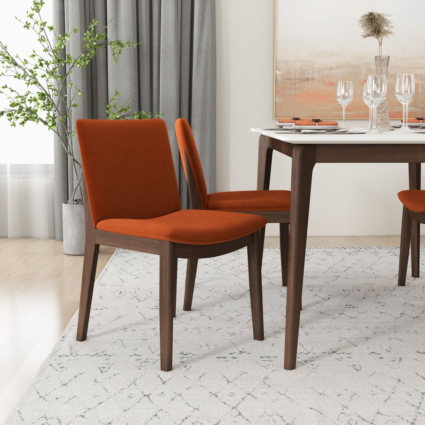 Laura - Mid-Century Modern Solid Wood Dining Chair (Set of 2) - Orange