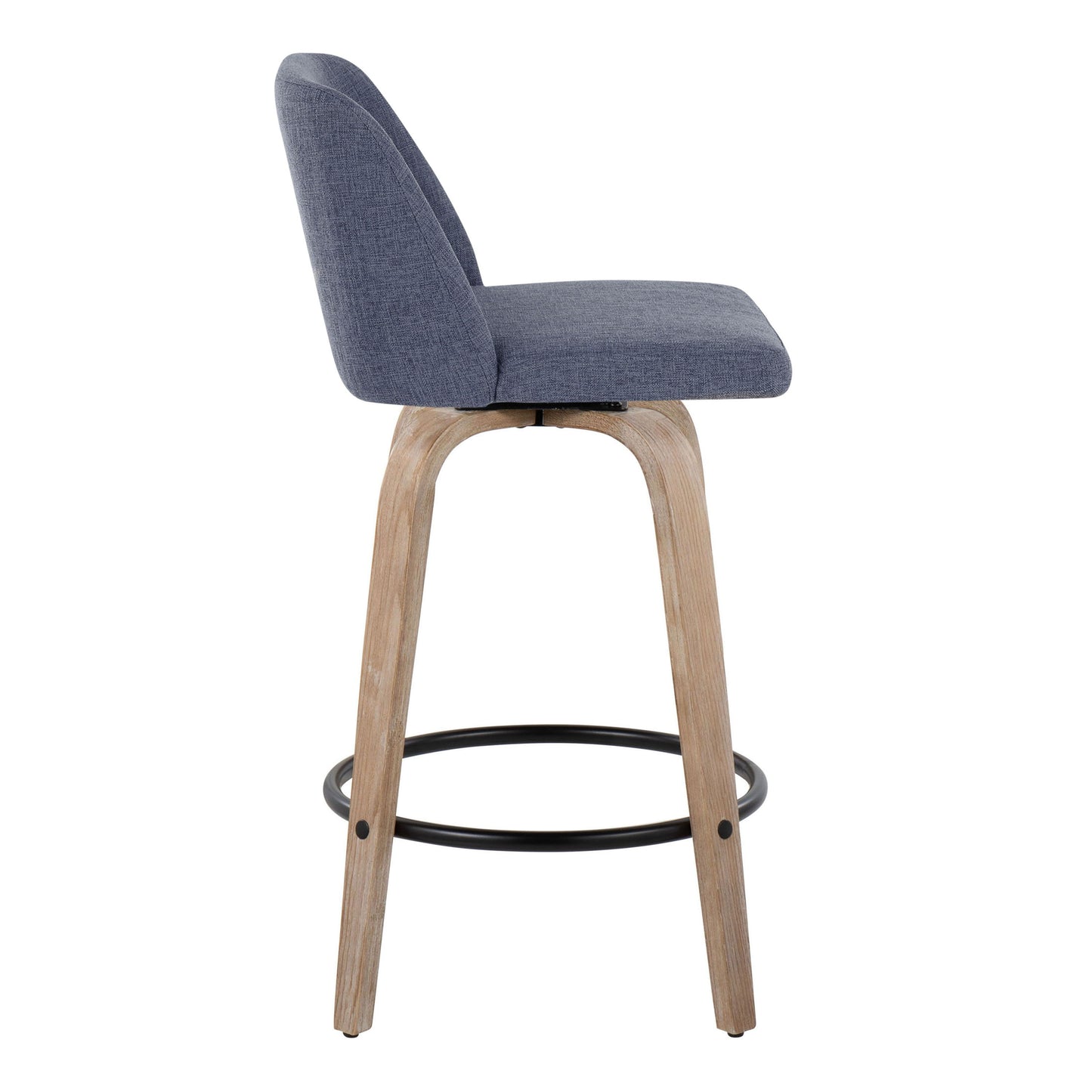 Toriano - Contemporary Fixed Height Counter Stool With Swivel With Round Footrest (Set of 2) - Blue / Whitewashed