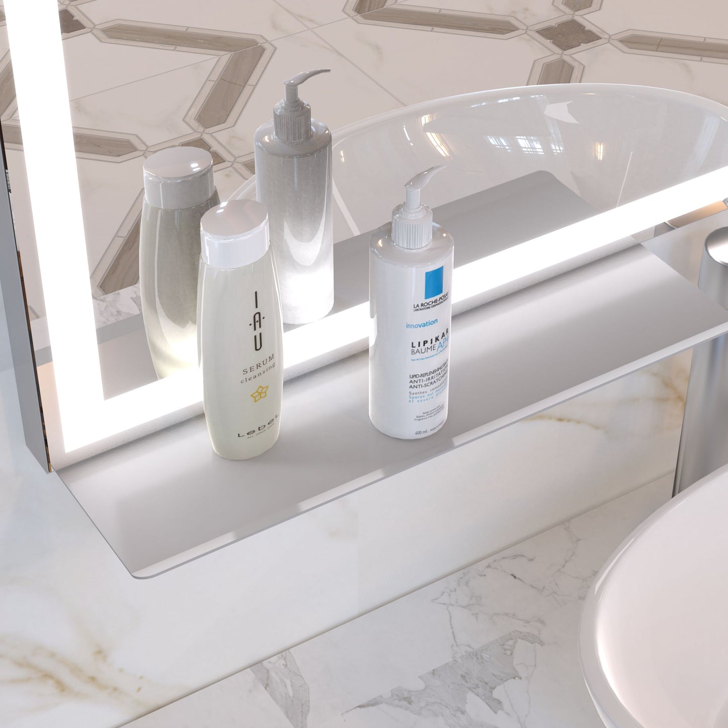 LED Bathroom Vanity Mirror, Wall Mounted Adjustable White / Warm / Natural Lights Anti-Fog Touch Switch With Memory Modern Smart Large Bathroom Mirrors - Silver