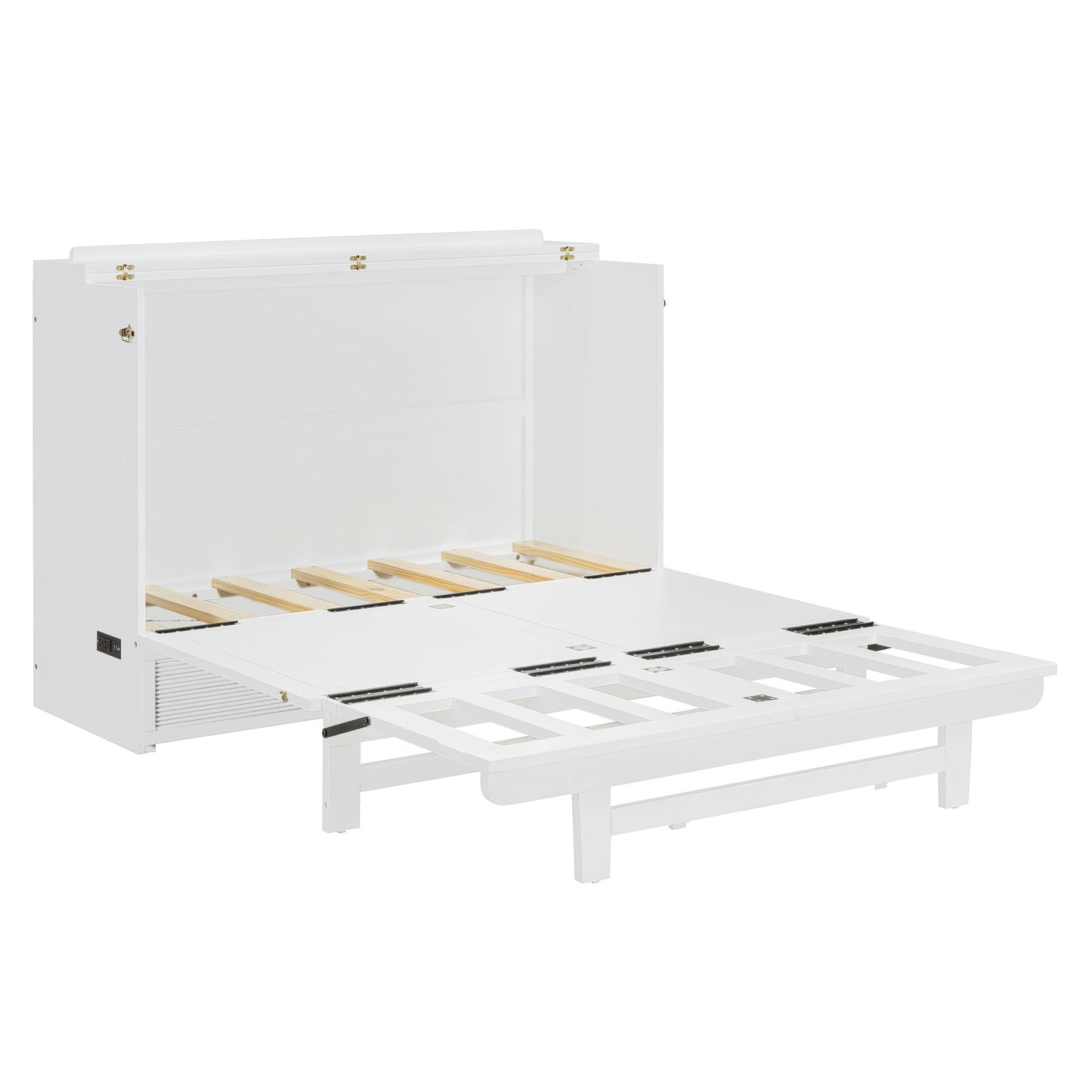 Full Size Murphy Bed With Large Drawer, USB Ports And Outlets - White