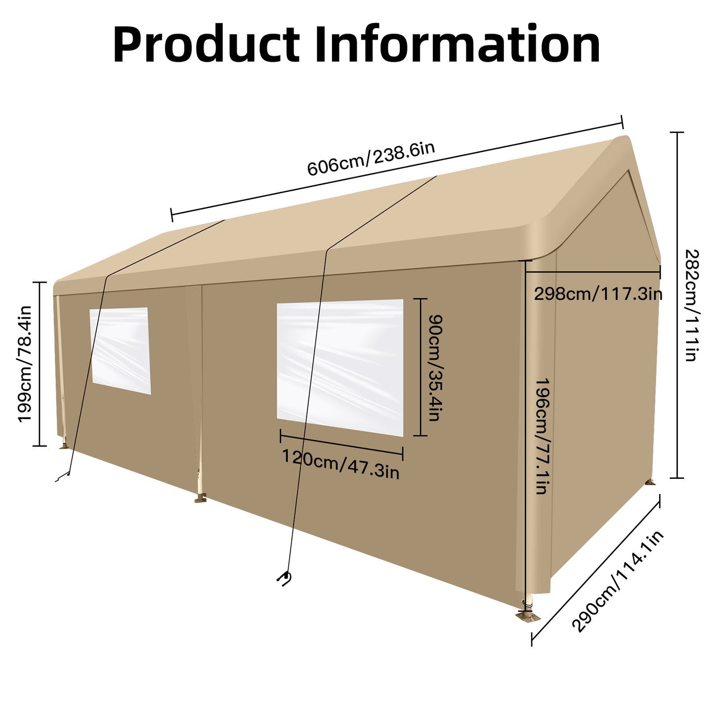 Carport, 10x20 Heavy Duty Portable Carport Garage Tent For Outdoor Storage Shelter - Khaki