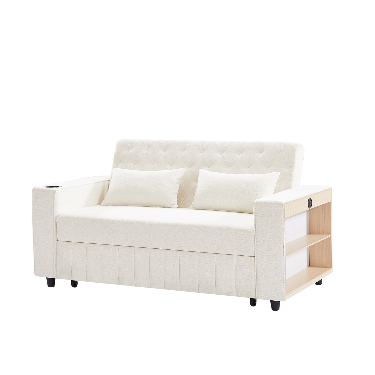 Pull Out Sofa Bed Convertible Couch Loveseat Sofa Modern Sleeper Sofa With Adjustable Backrest For Living Room - Beige