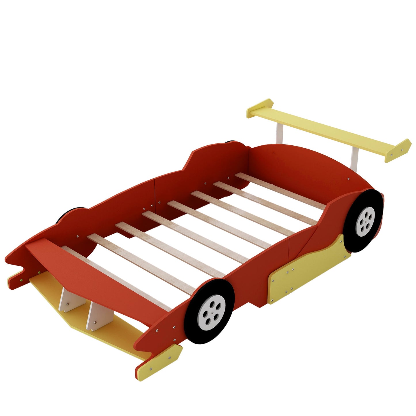 Full Size Race Car Shaped Platform Bed With Wheels - Red