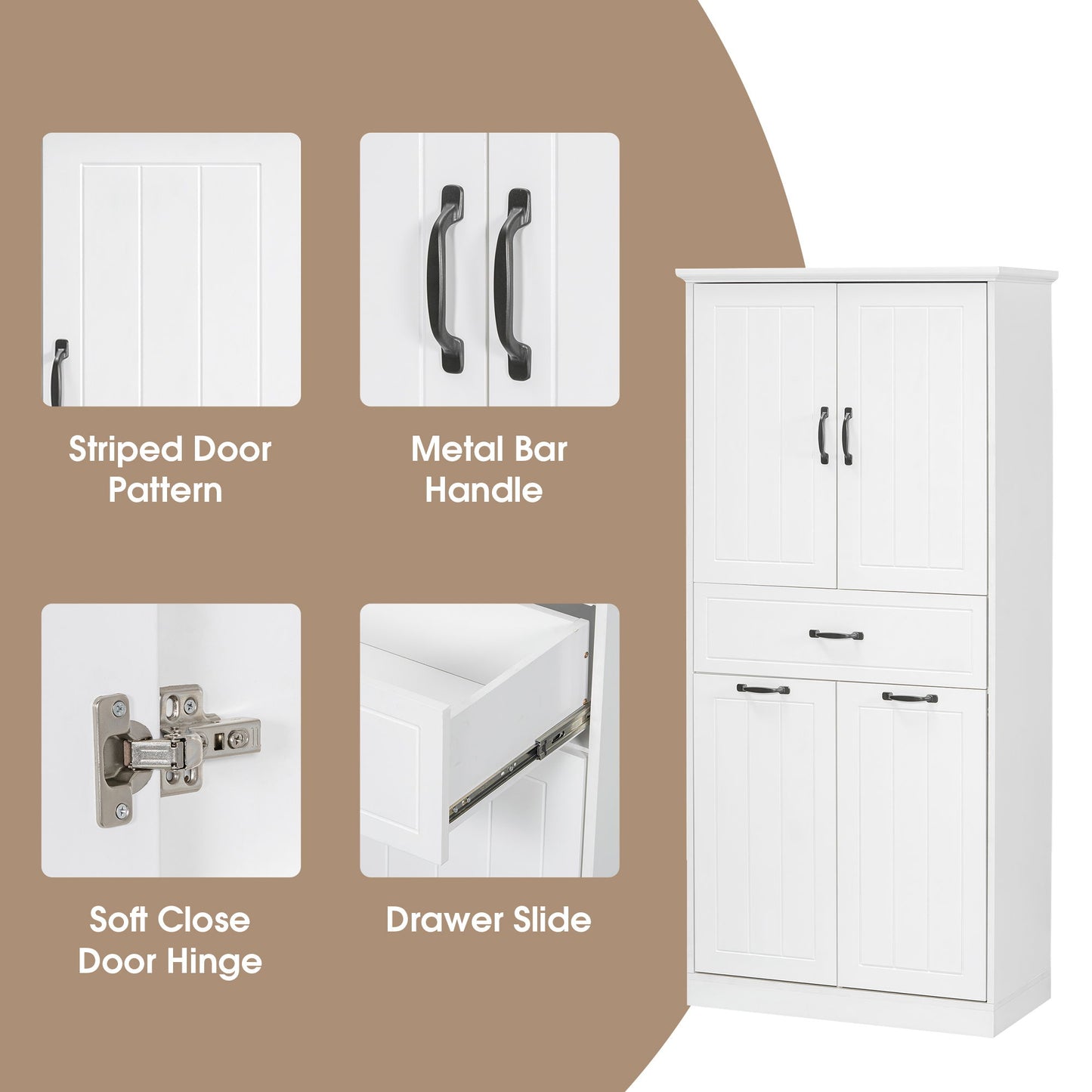 Modern Bathroom Storage Cabinet With 2 Laundry Baskets, 1 Drawer, Adjustable Shelf - White