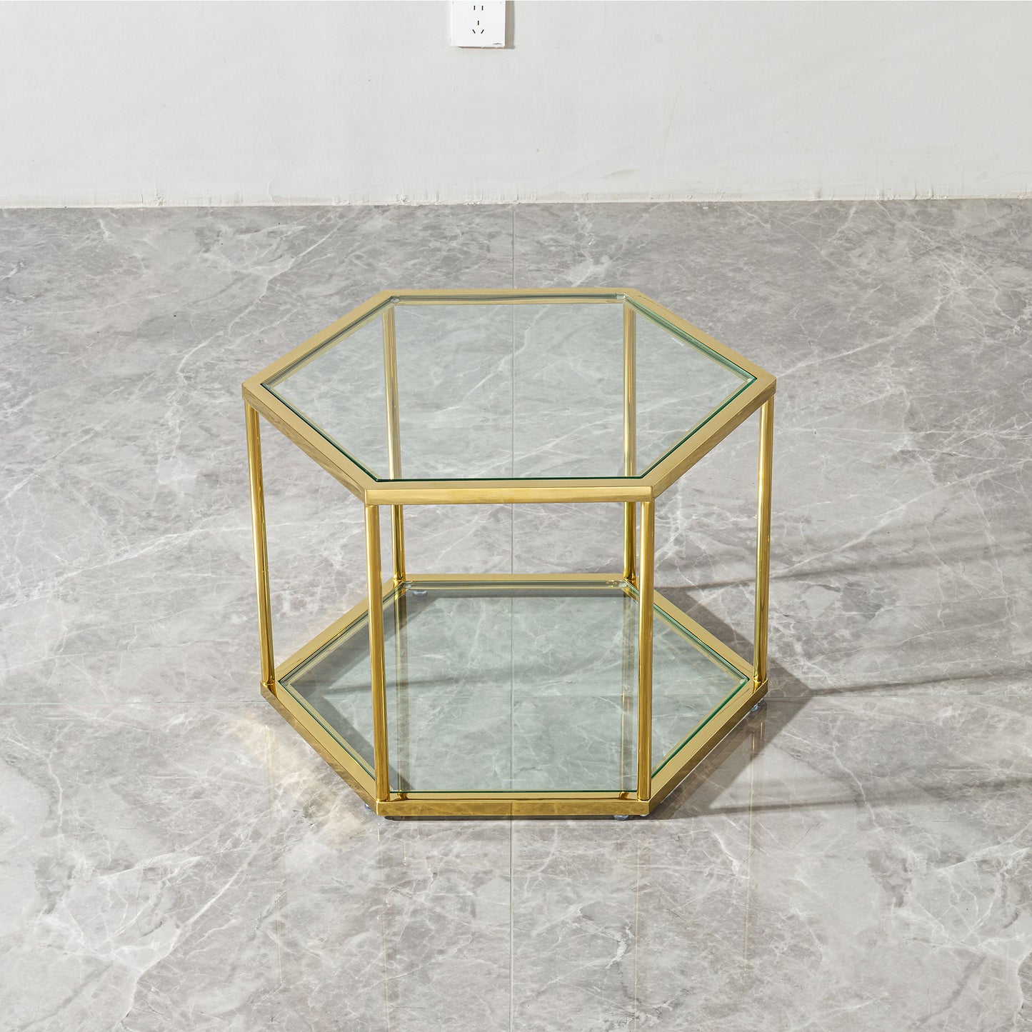 Modern Living Room Coffee Table With Stainless Steel Frame And Double Layer Tempered Glass - Gold