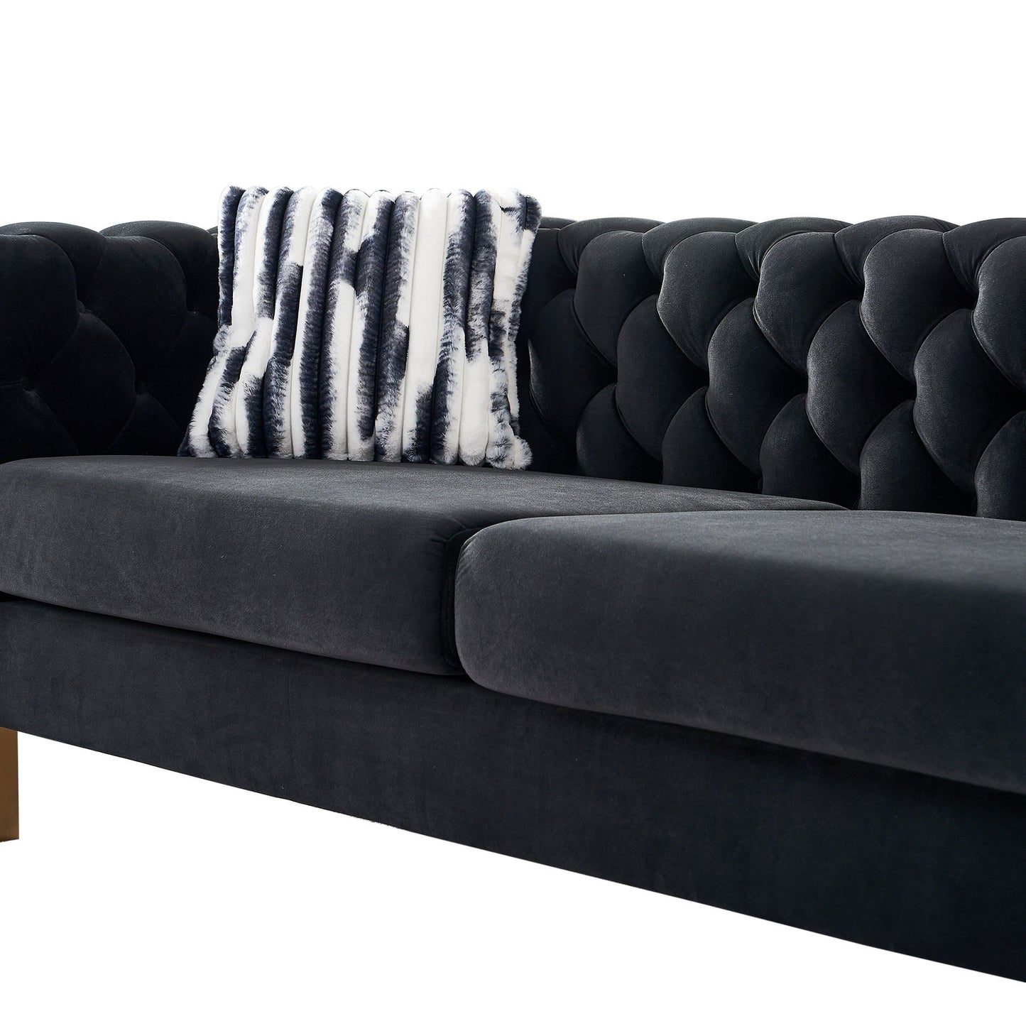 Chesterfield - Modern Tufted Velvet Living Room Sofa, 84.25''W Couch - Black