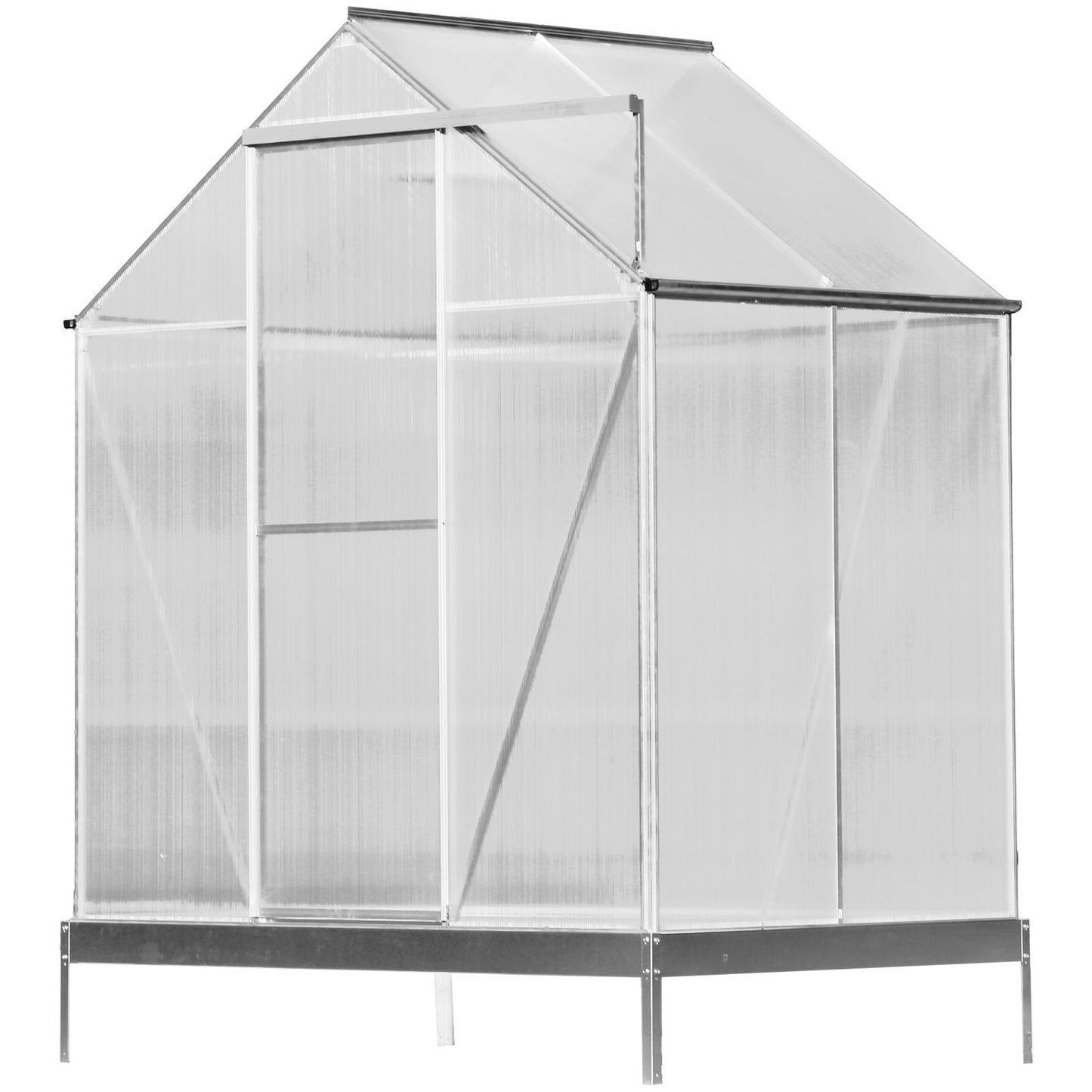 Polycarbonate Greenhouse, Heavy Duty Outdoor Aluminum Walk-In Green House Kit With Rain Gutter, Vent And Door For Backyard Garden - Aluminium