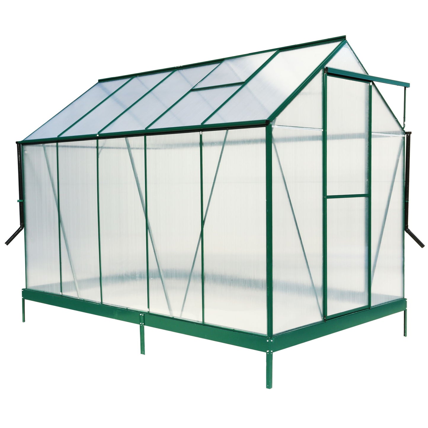 6.3'*10.2'*7' Polycarbonate Greenhouse, Heavy Duty Outdoor Aluminum Walk-In Green House Kit With Rain Gutter, Vent And Door For Backyard Garden - Green