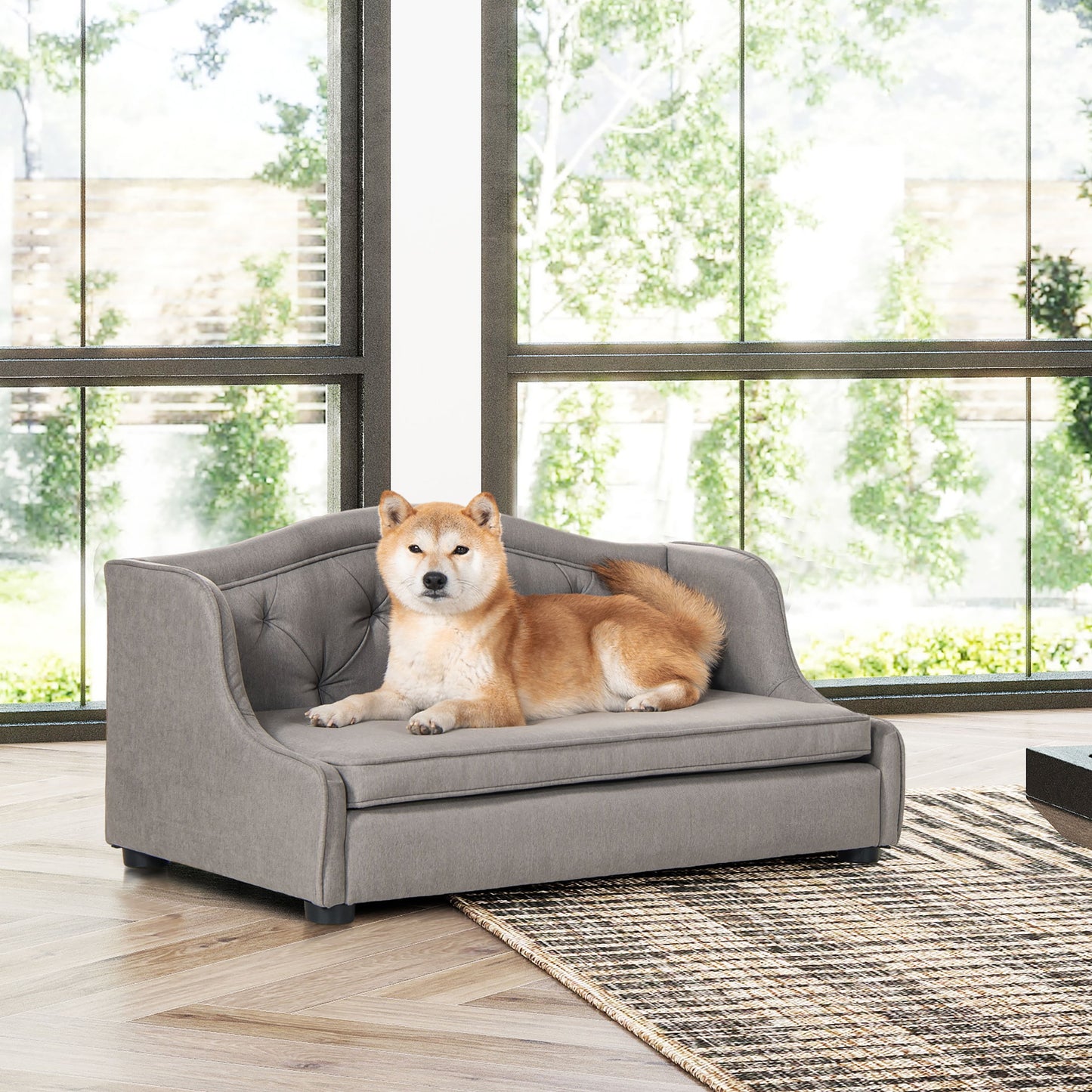 Robin - Tufted Wingback Pet Sofa Bed, Medium, Uptown Resistant High - Gray Stain