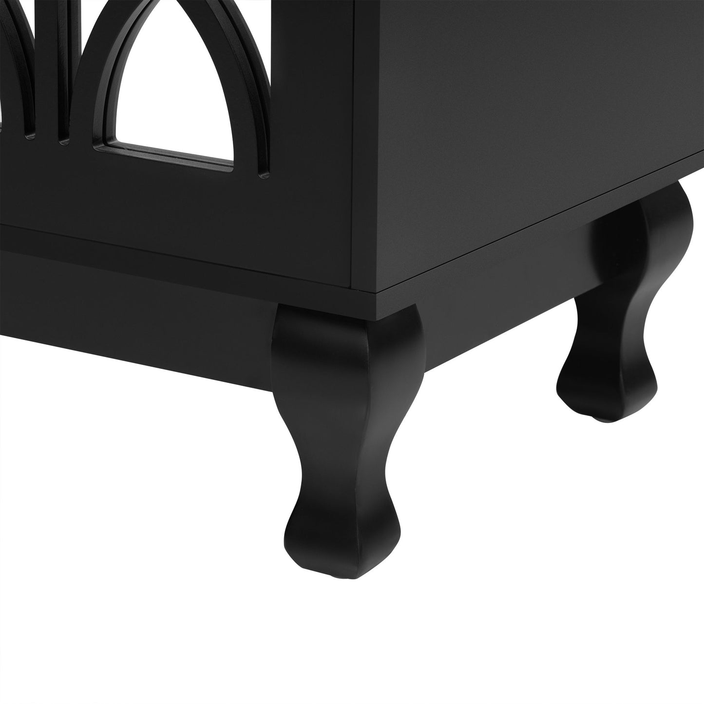 Modern Mirrored TV Stand For TV Up To 55", Entertainment Center Solid Wood Legs, Metal Handle And 3 Adjustable Shelves For Living Room - Black