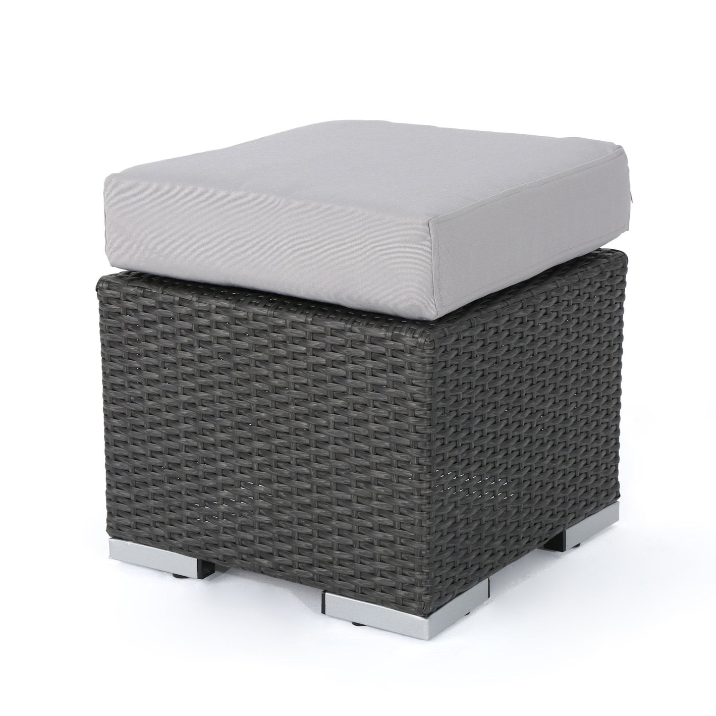 Santa Rosa - Outdoor Lounge Ottoman Rattan Waterproof Fabric - Gray / Silver