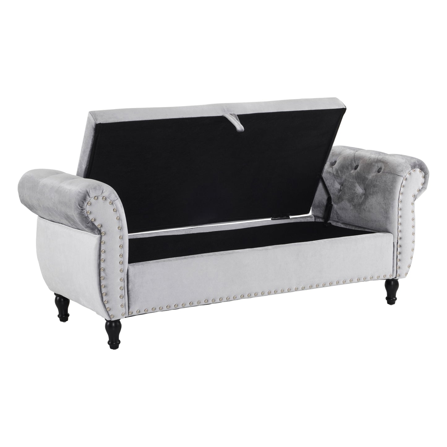 Velvet Multifunctional Storage Rectangular Ottoman Bench With Pillow - Gray