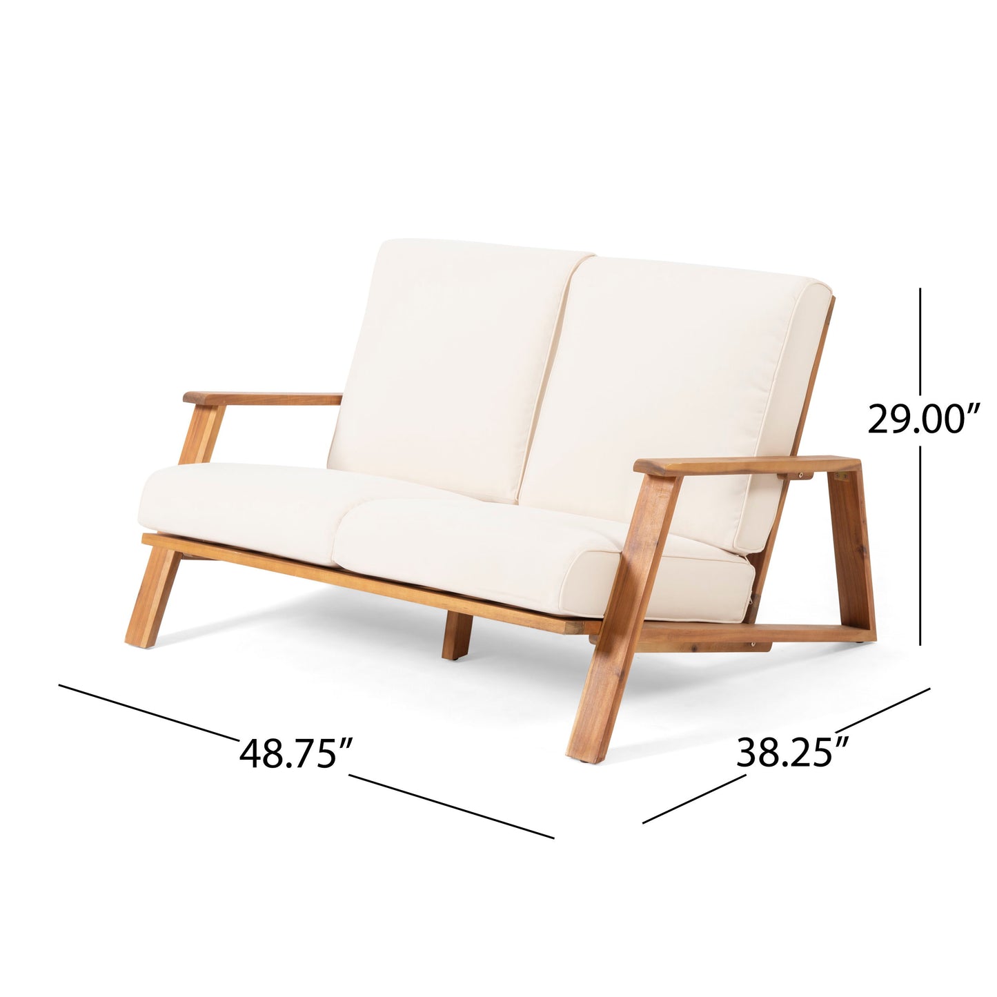 Paloma - Loveseat And Coffee Table Set With Adirondack Design Acacia Wood And Waterproof Fabric - Teak / Beige