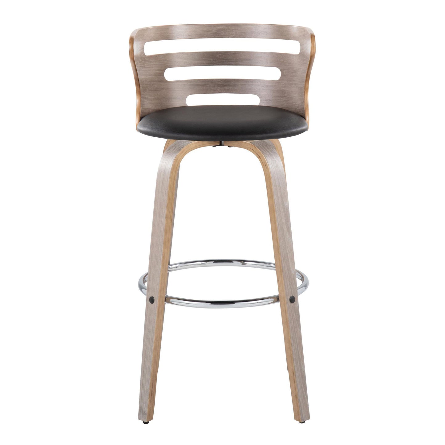 Cosini - Mid-Century Modern Fixed Height Barstool With Swivel With Round Footrest (Set of 2) - Light Gray / Black