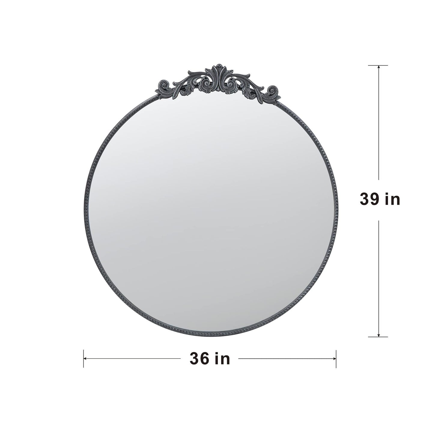 Classic Design Mirror With Round Shape And Baroque Inspired Frame For Bathroom, Entryway, Console Lean Against Wall - Black