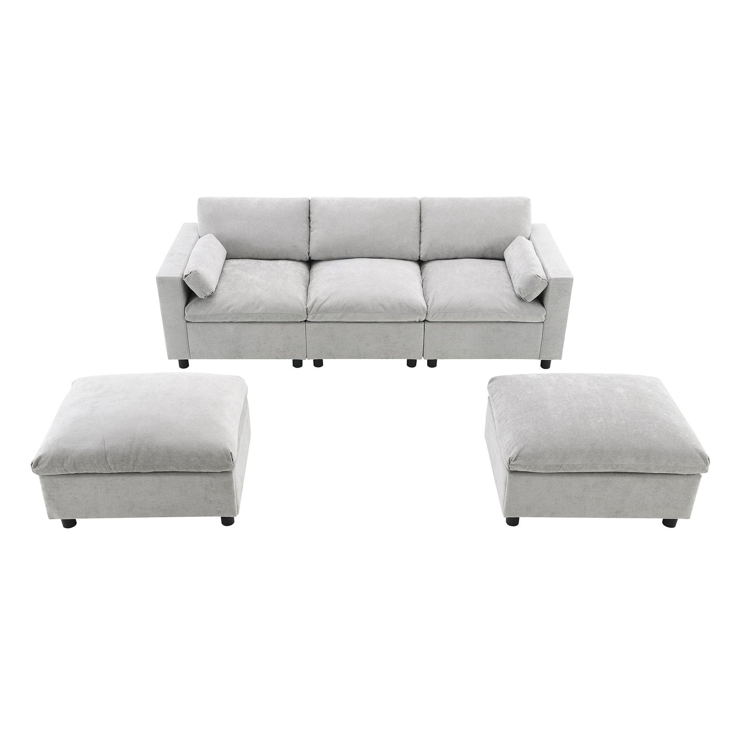 Modular Sectional With Storage Pockets, 5 Seat U Shaped Couch Set With Pillows, Free Combination Modern Cloud Sofa With 2 Movable Ottoman - Medium Gray