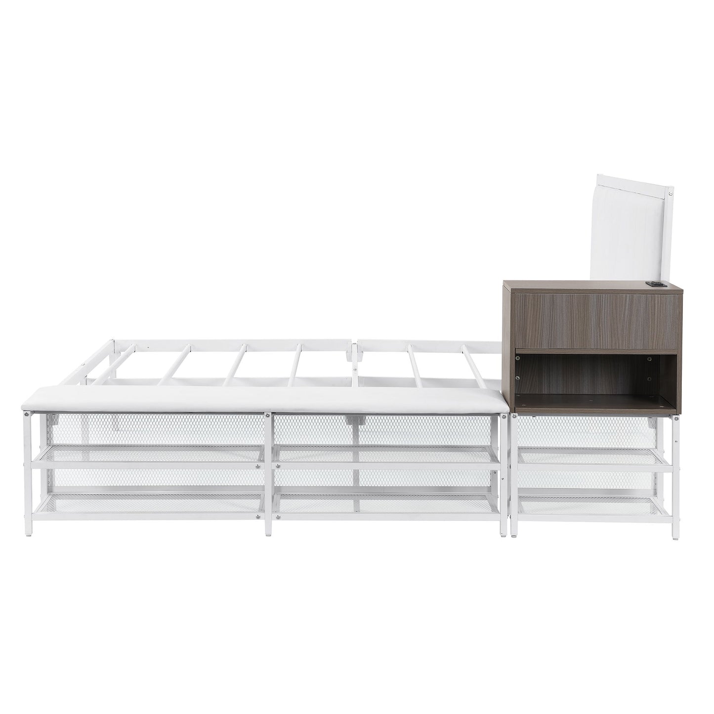 Full Size Platform Bed With 2 Tier Storage Shelves, Storage Cabinet - White