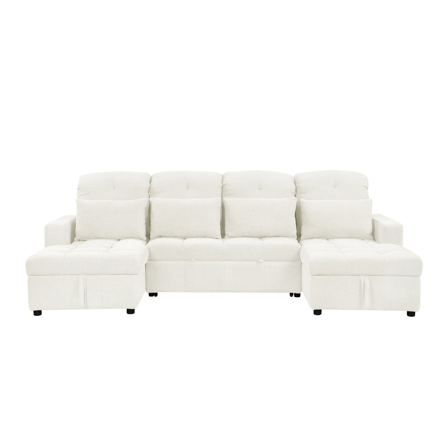 Oversized U - Shaped Sofa Versatile Sectional Sofa Pull Out Sofa Bed With Double Storage Chaise Lounges And 2 USB Ports For Living Room - Beige