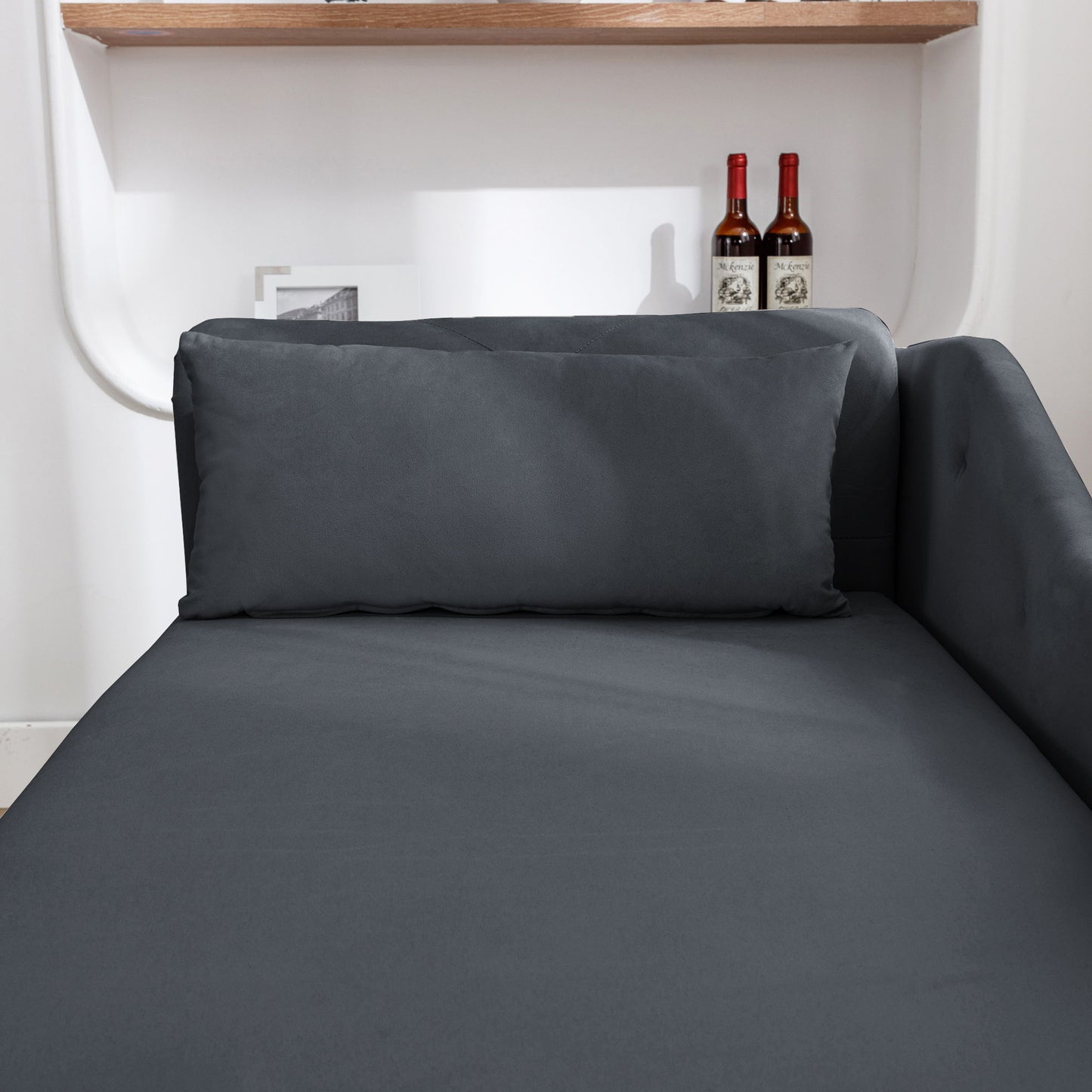 Chaise Lounge Indoor, Velvet Lounge Chair For Bedroom With Storage & Pillow, Modern Upholstered Rolled Arm Chase Lounge For Sleeping With Nailhead Trim For Living Room Bedroom Office - Black