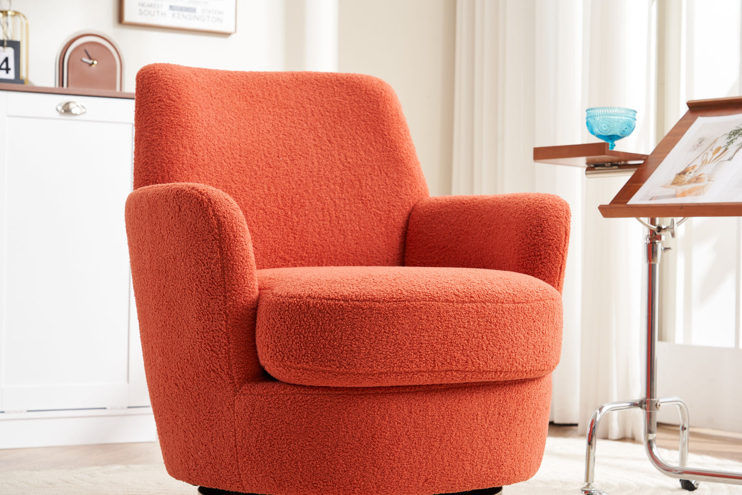Teddy Swivel Barrel Chair, Swivel Accent Chairs Armchair For Living Room, Reading Chairs For Bedroom Comfy, Round Barrel Chairs With Gold Stainless Steel Base - Orange