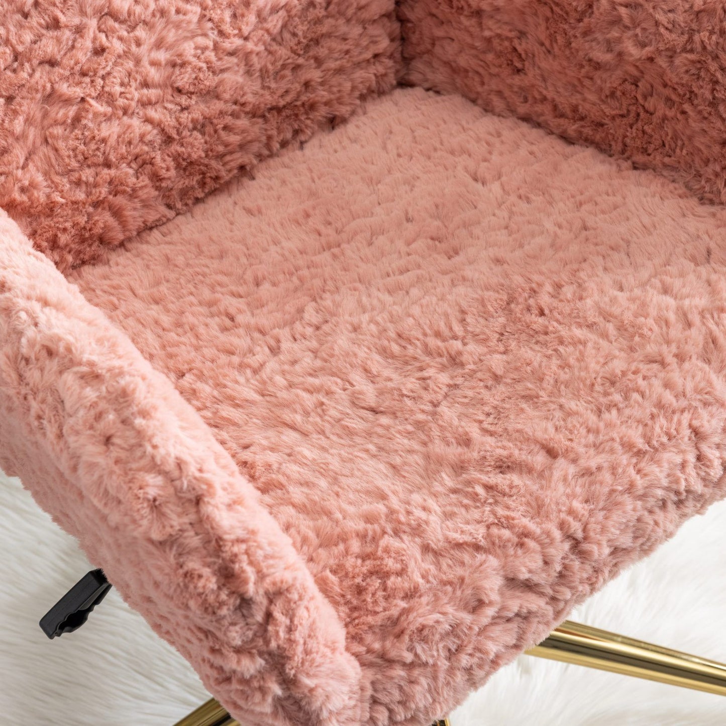 Office Chair, Artificial Rabbit Hair Home Office Chair With Golden Metal Base, Adjustable Desk Chair Swivel Office Chair, Vanity Chair - Pink