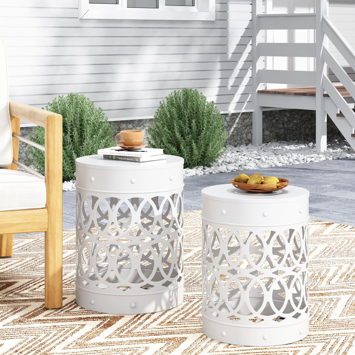 Outdoor Metal (Set of 2) End Table - White