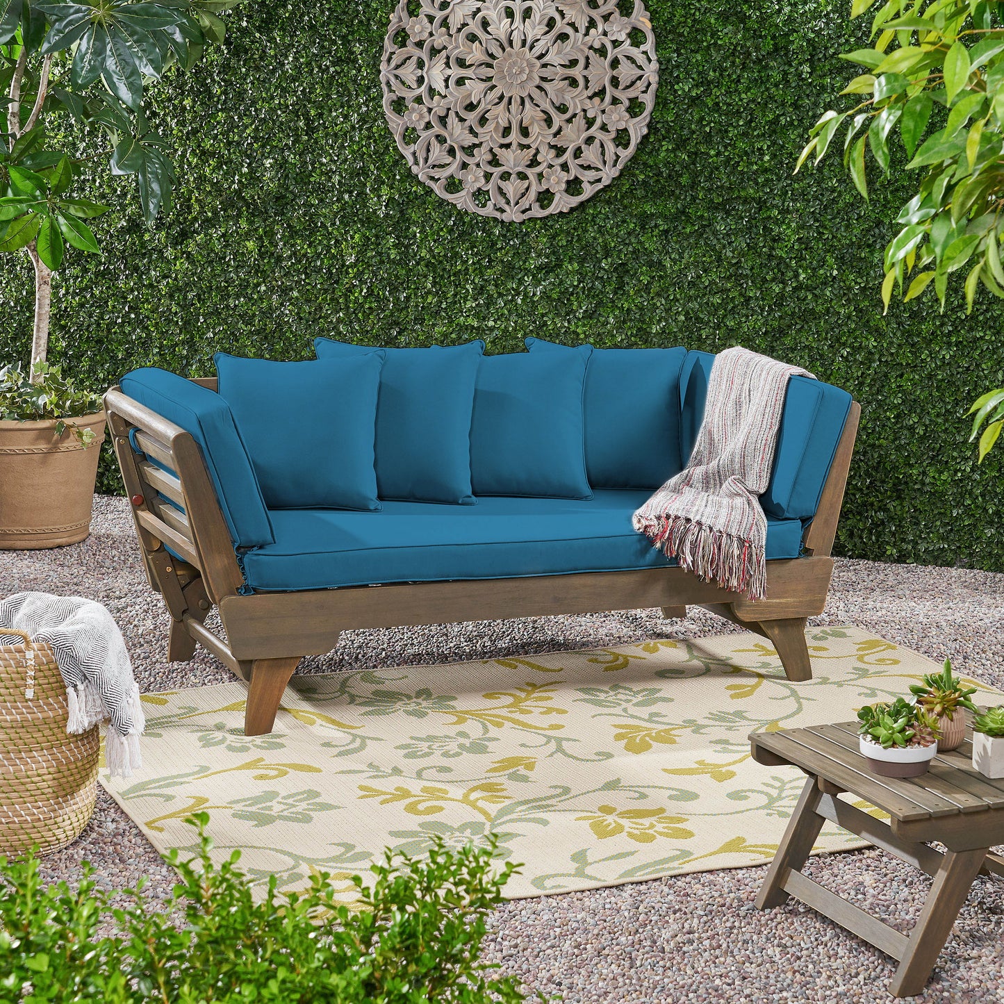 Ottavio - Convertible Sofa Daybed With Water Resistant Cushions - Gray / Teal