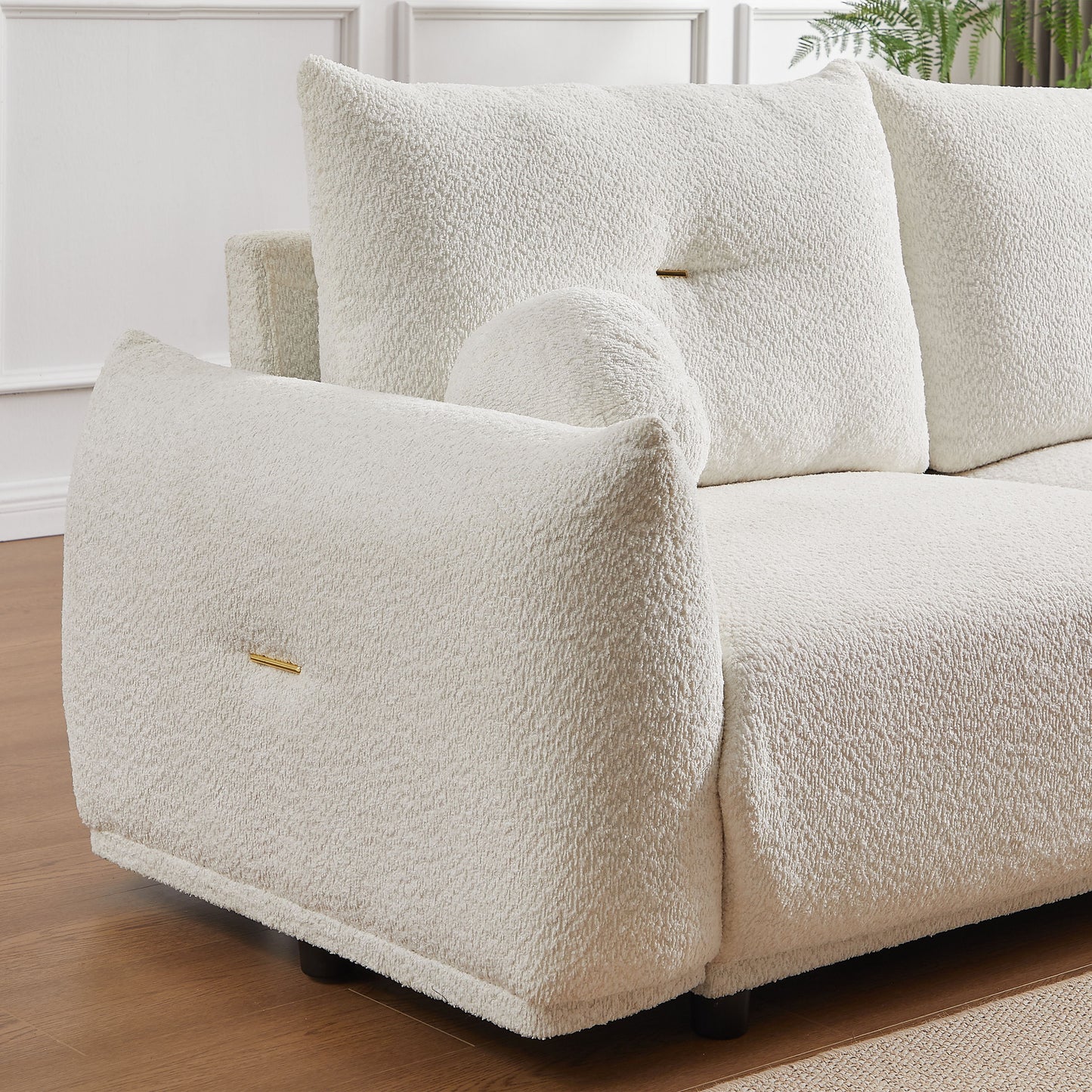 Lamb's Wool 2 Seater Cushion Sofa Comfortable Sofa For Living Room Bedroom And Other Casual Spaces Lamb's Wool Sofa With 2 Cushions And 2 Ball Pillows - White