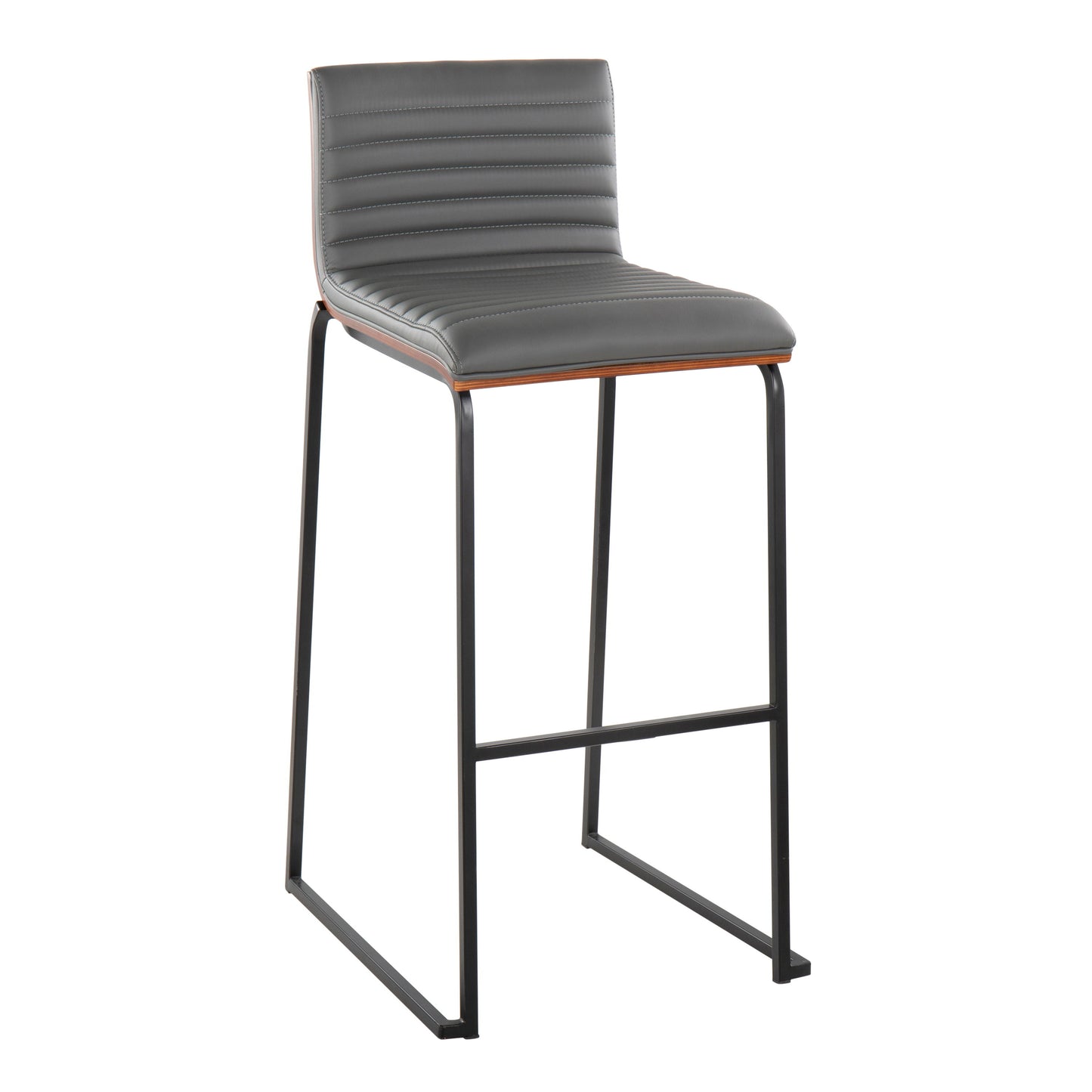 Mason Mara - Contemporary Fixed Height Barstool (Set of 2) - Black / Walnut / Gray