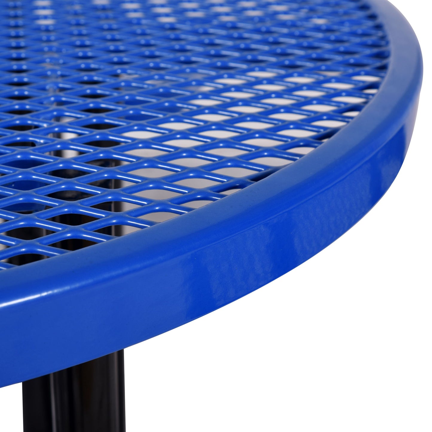 Round Outdoor Steel Picnic Table With Umbrella Pole - Blue