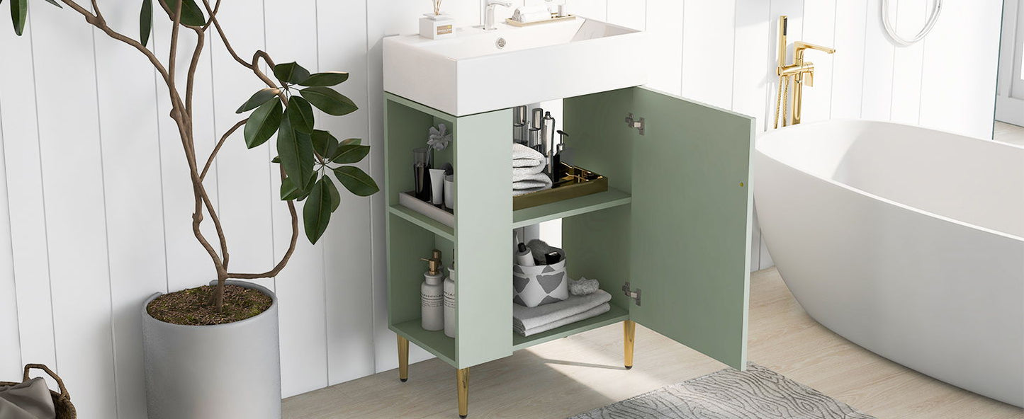 Bathroom Vanity, Combo Cabinet, Bathroom Storage Cabinet, Single Ceramic Sink, Left Side Storage - Green