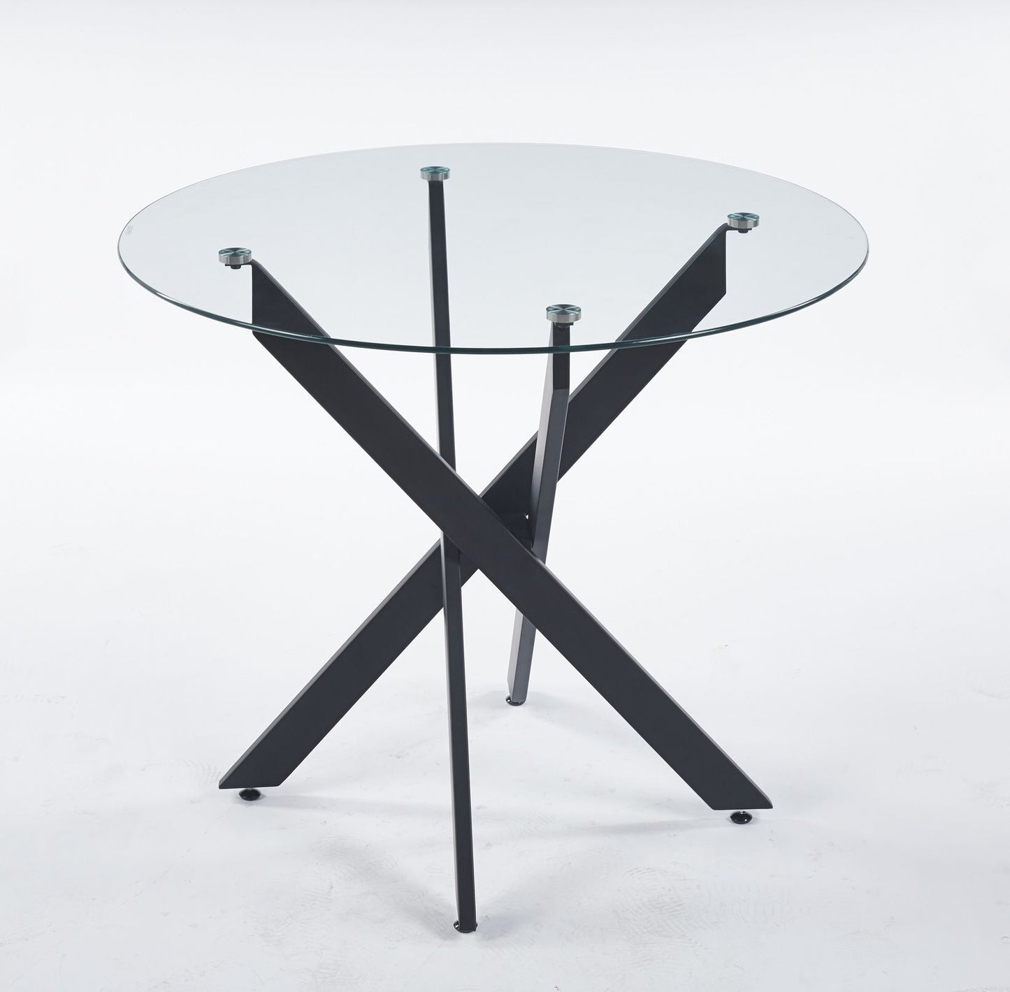 Dining Table With Cross Metal Leg And Tempered Glass, Modern Space Saving Kitchen Table For Living Room - Black