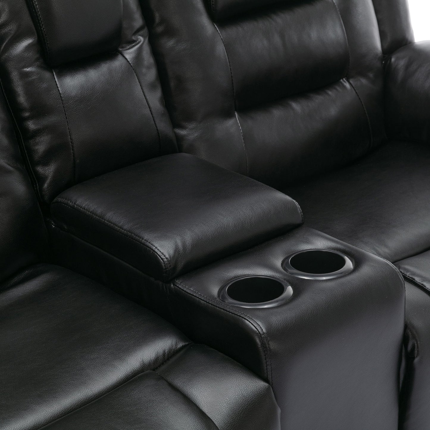 2 Seater Home Theater Recliner Manual Recliner Chair With A Storage Box And Two Cup Holders For Living Room - Black