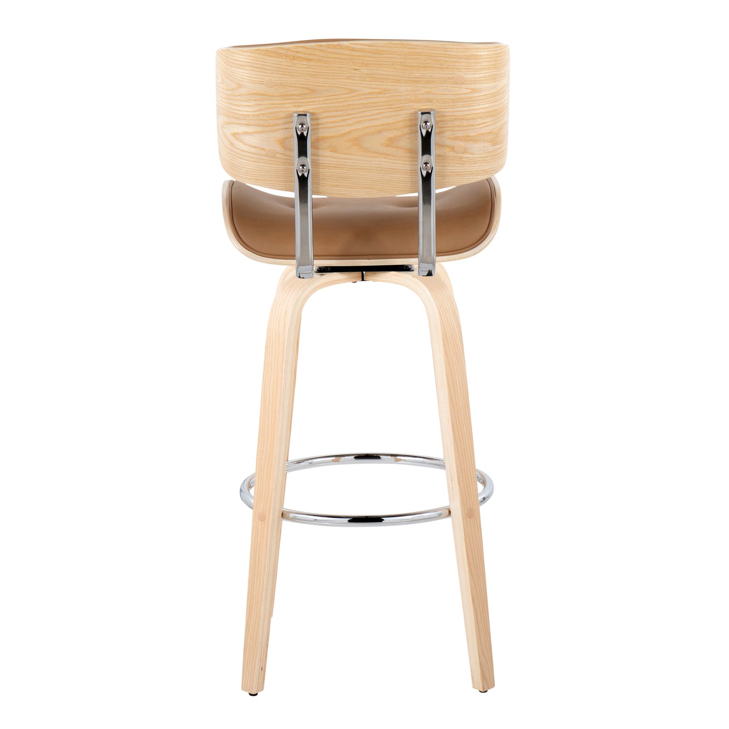Lombardi - Mid-Century Modern Fixed Height Barstool With Swivel With Round Footrest (Set of 2) - Natural / Camel