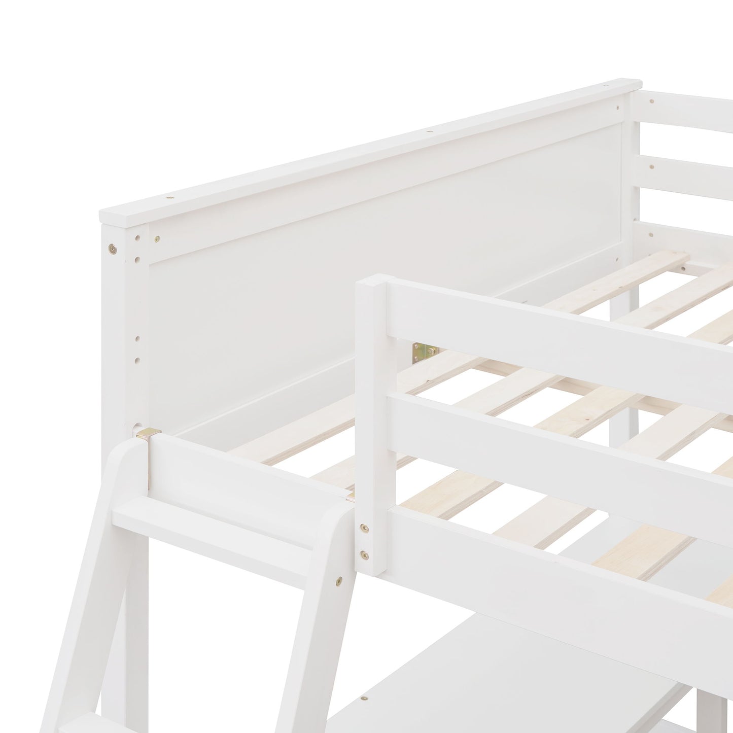 Full Size Loft Bed With Shelves With Desk - White