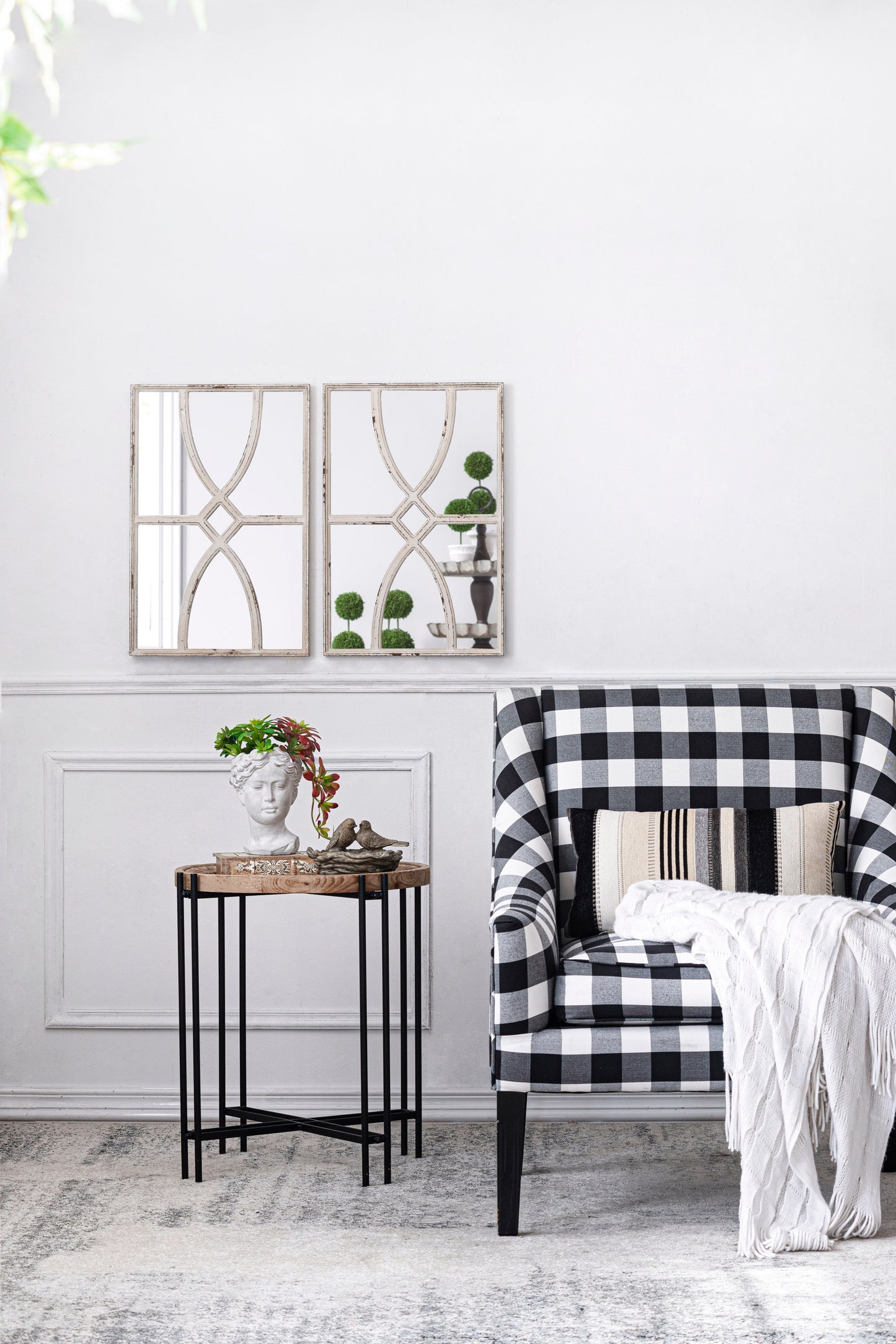 Rectangular Wooden Wall Mirrors With Distressed Frame, Vertical Or Horizontal, Home Decor For Living Room (Set of 2) - White