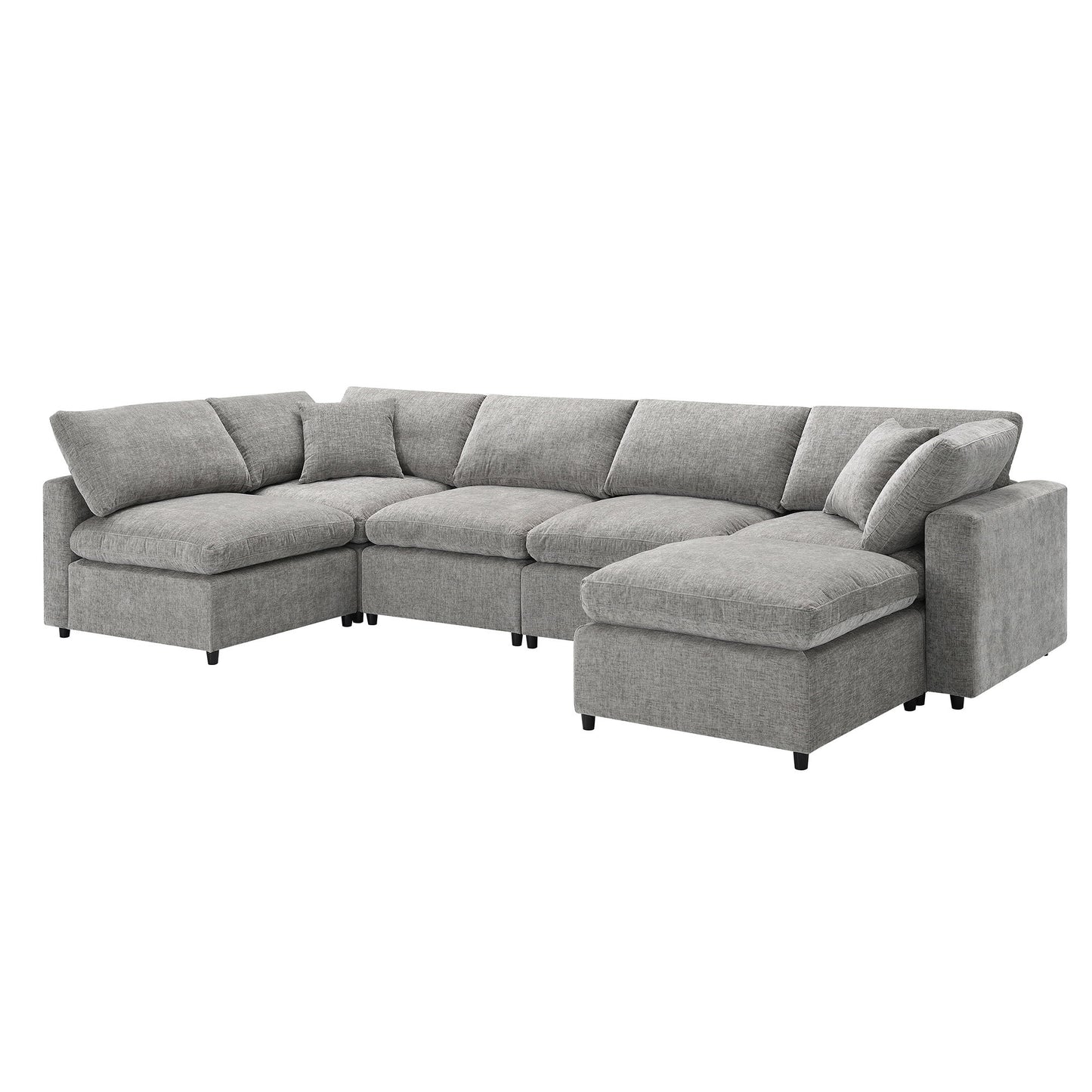 Modern Modular Cloud Sofa Bed, 6 Seat Chenille Sectional Couch Set With Ottoman, Free Combination, Convertible U Shaped Sleeper Sofa - Gray