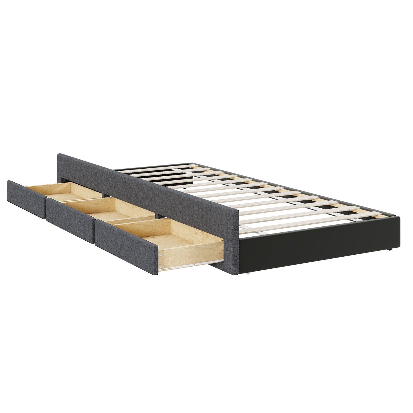 Full Size Upholstered Platform Bed With Twin Size Trundle And 3 Drawers - Gray