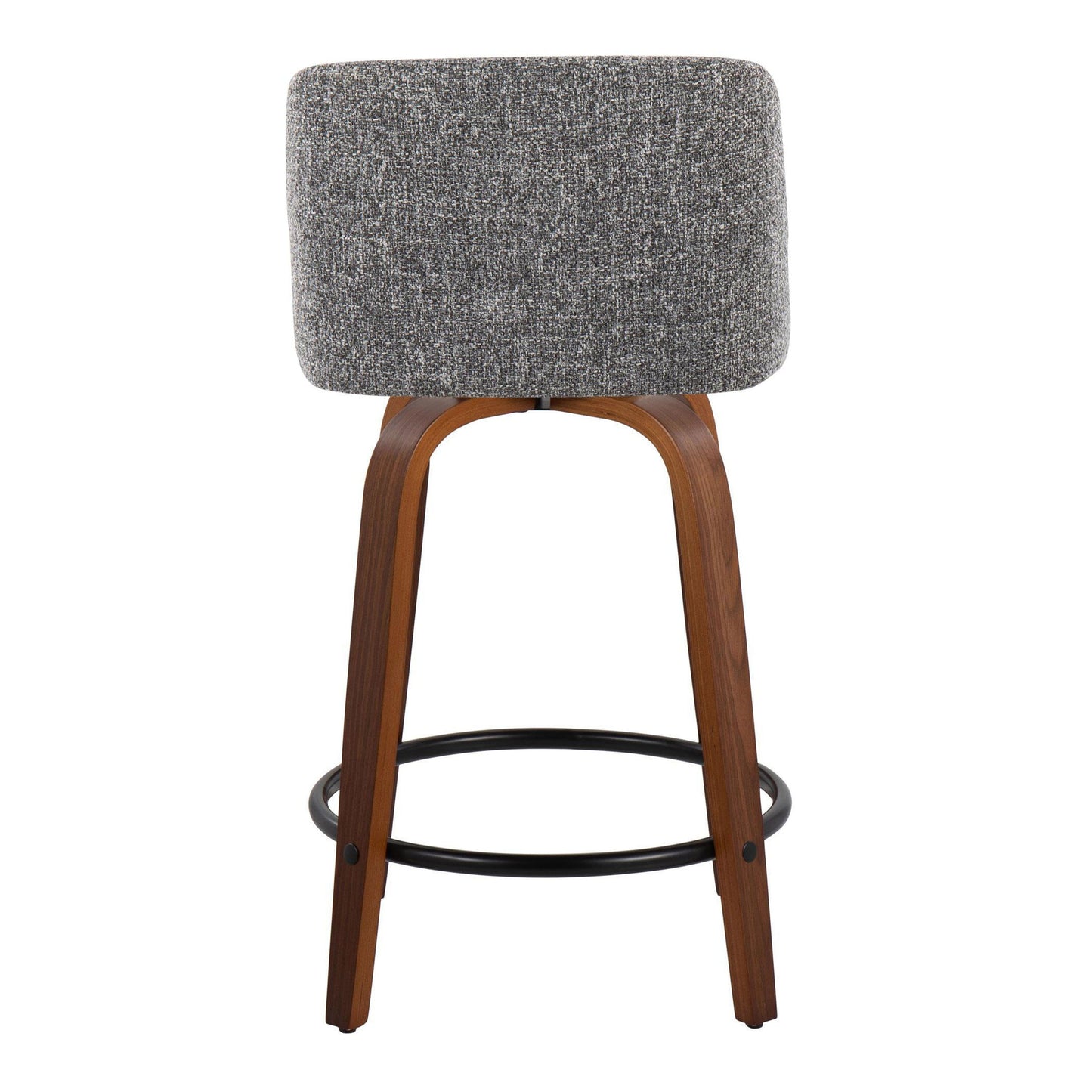 Toriano - Mid-Century Modern Fixed Height Counter Stool With Swivel And Round Footrest (Set of 2) - Walnut / Gray