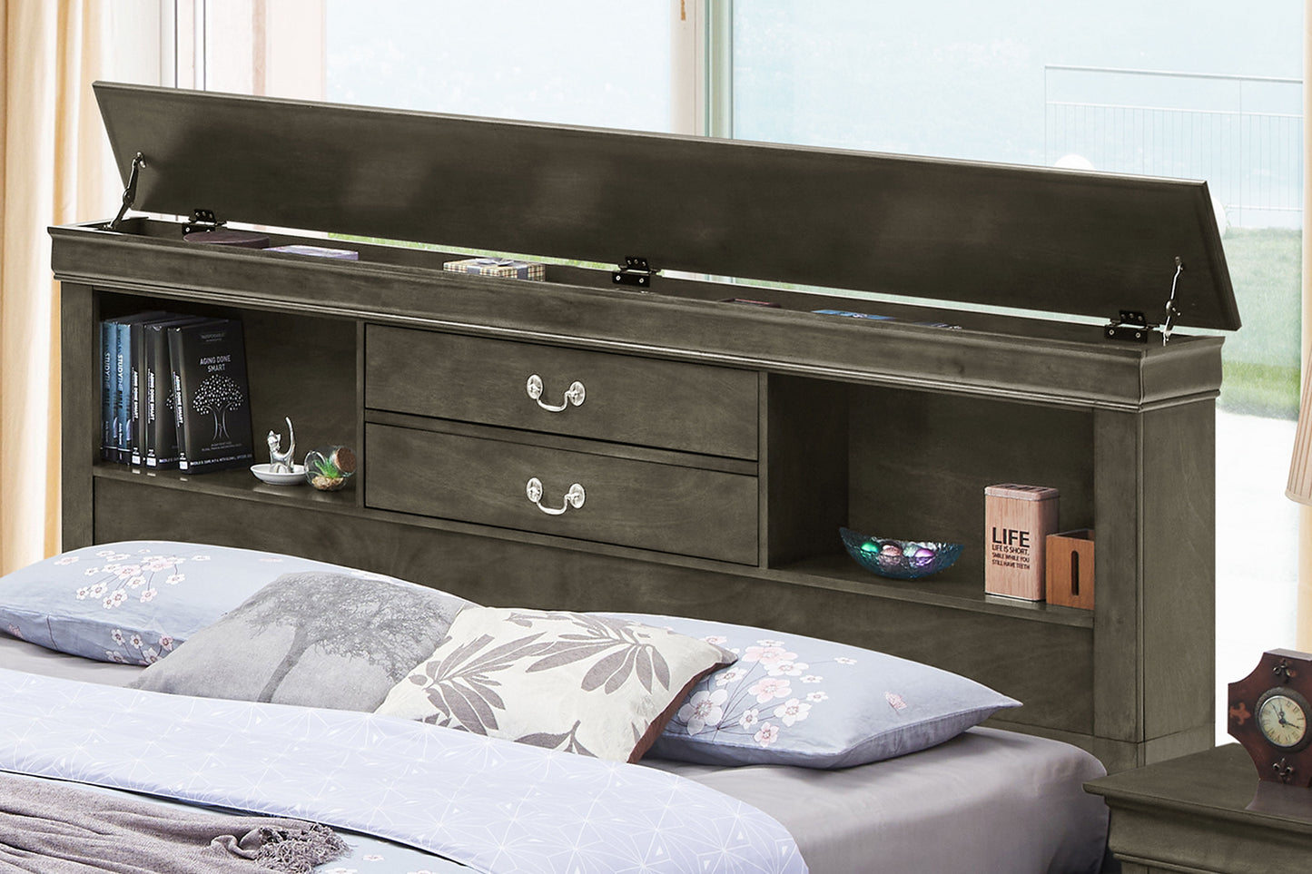 Louis Phillipe - Queen Storage Bed - Gray