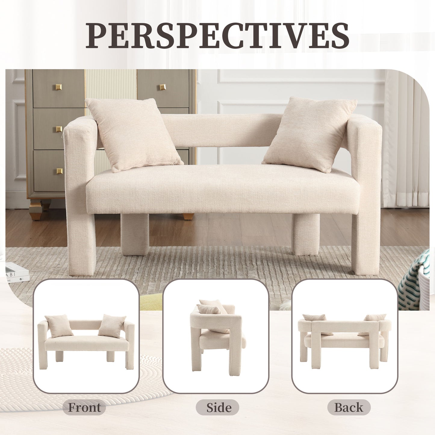 Modern Loveseat Sofa, Comfy Upholstered 2 Seater Sofa - Beige