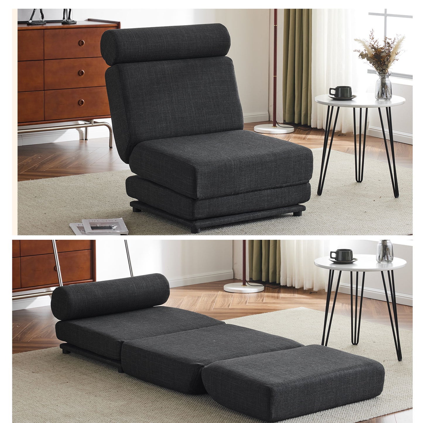 Single Sofa Chair Foldable Single Sofa Bed With Pillow, Portable Foldable Sofa Bed, Leisure Sofa Chair, Easy To Store, Made Of Breathable And Wearable Linen - Dark Gray
