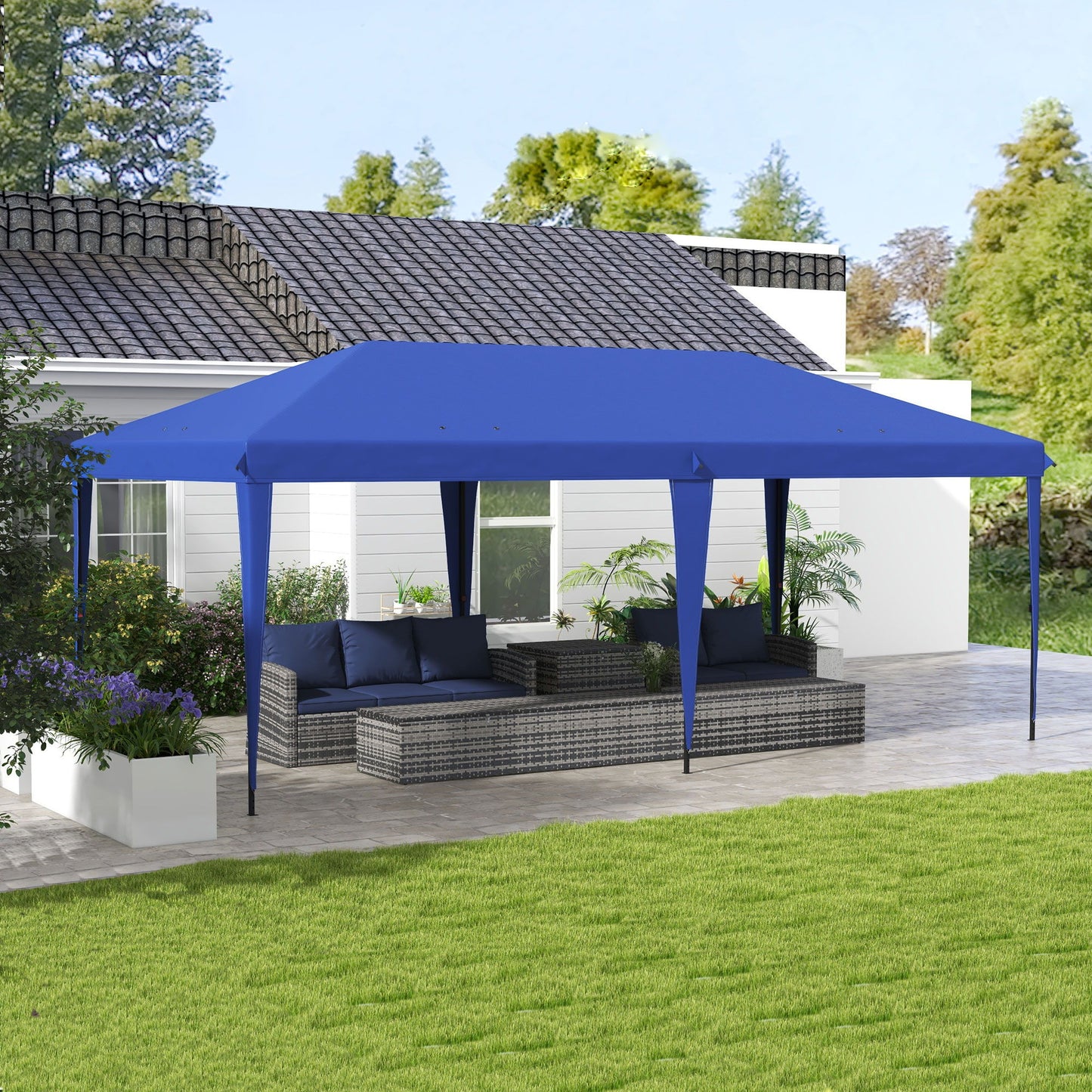Outsunny - 10' x 19.2' Pop Up Canopy Tent, Heavy Duty Tent For Parties, Outdoor Instant Gazebo Sun Shade Shelter With Carry Bag For Catering, Events, Wedding, Backyard Bbq - Blue